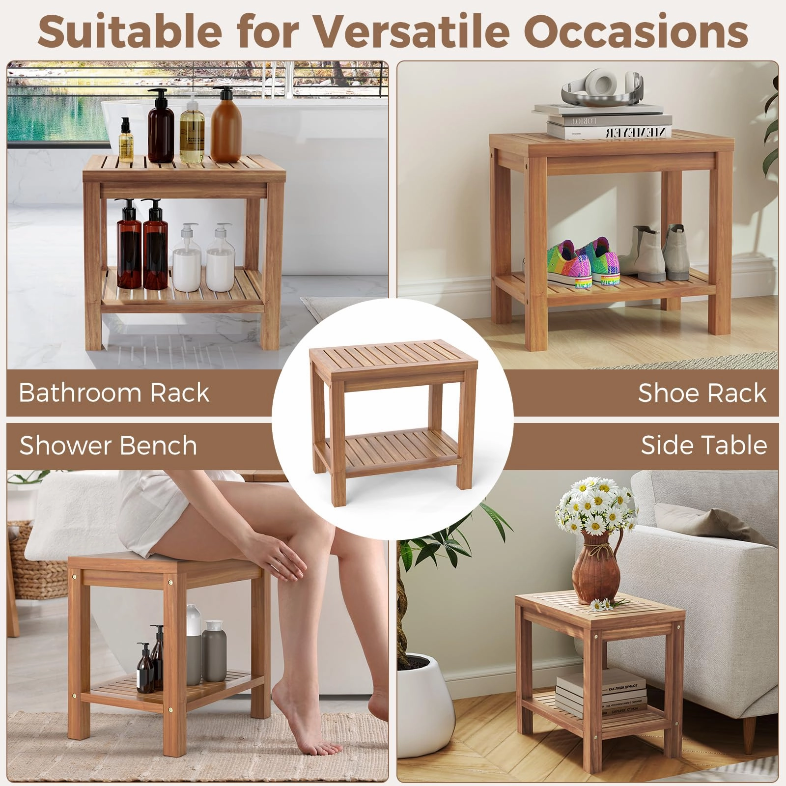 19 Inch Shower Stool with Slatted Seat for Elderly Seniors