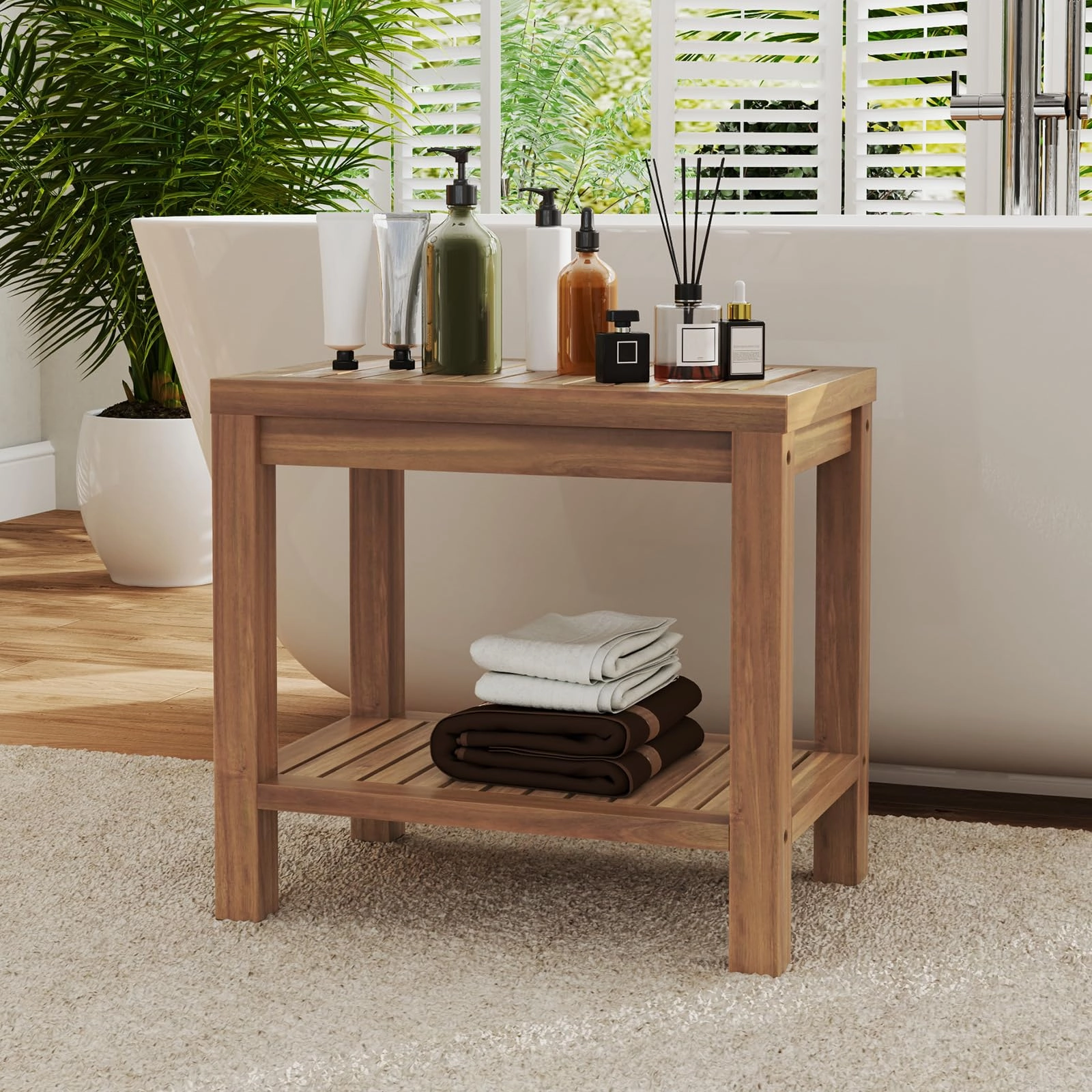 19 Inch Shower Stool with Slatted Seat for Elderly Seniors