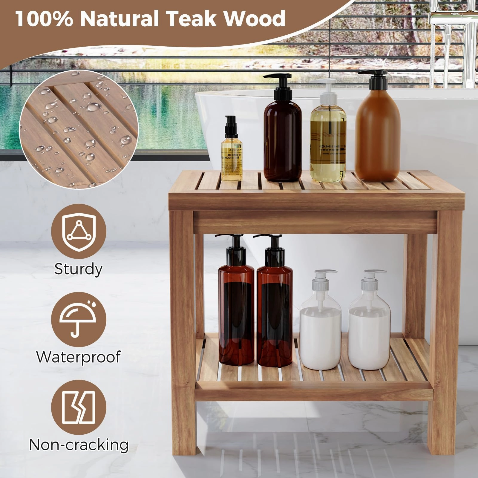 19 Inch Shower Stool with Slatted Seat for Elderly Seniors