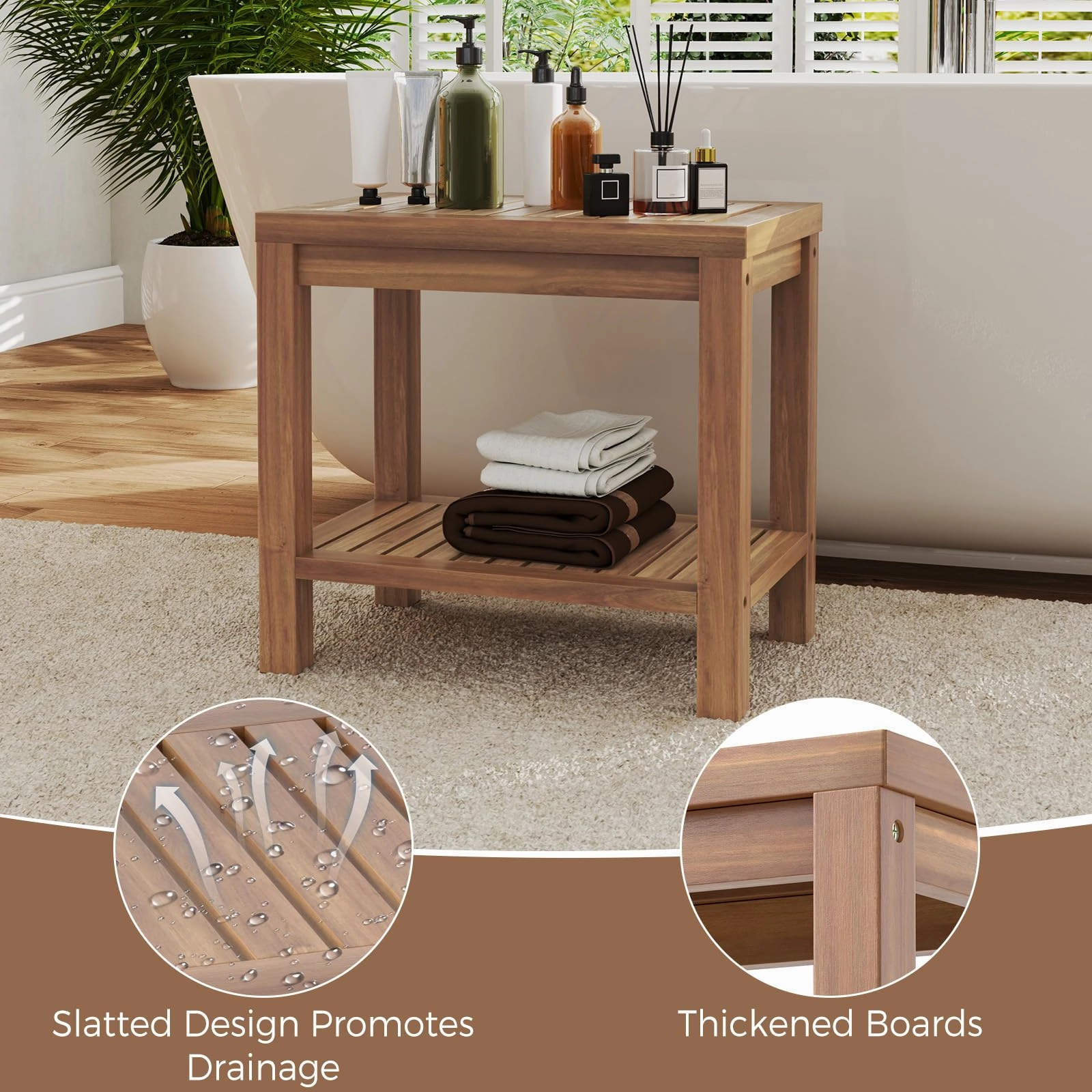 19 Inch Shower Stool with Slatted Seat for Elderly Seniors