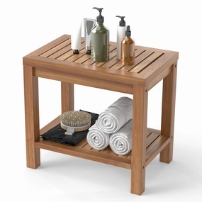 19 Inch Shower Stool with Slatted Seat for Elderly Seniors bench seat, tufted bench