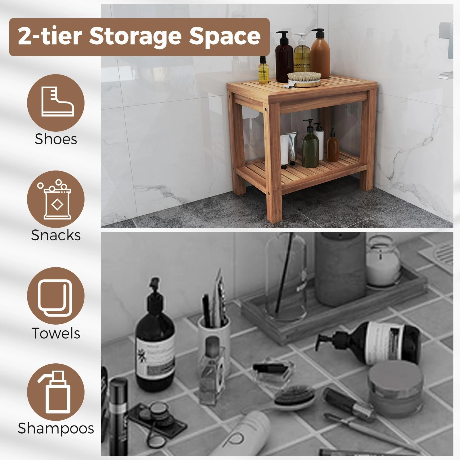 19 Inch Shower Stool with Slatted Seat for Elderly Seniors
