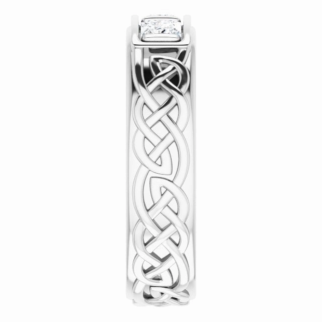 1.0 ctw Bar Set Princess Diamond Men's Ring Celtic Knot Design