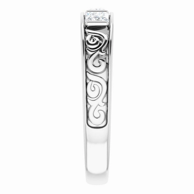 1.0 ctw Bar Set Princess Diamond Men's Ring Filigree Accent