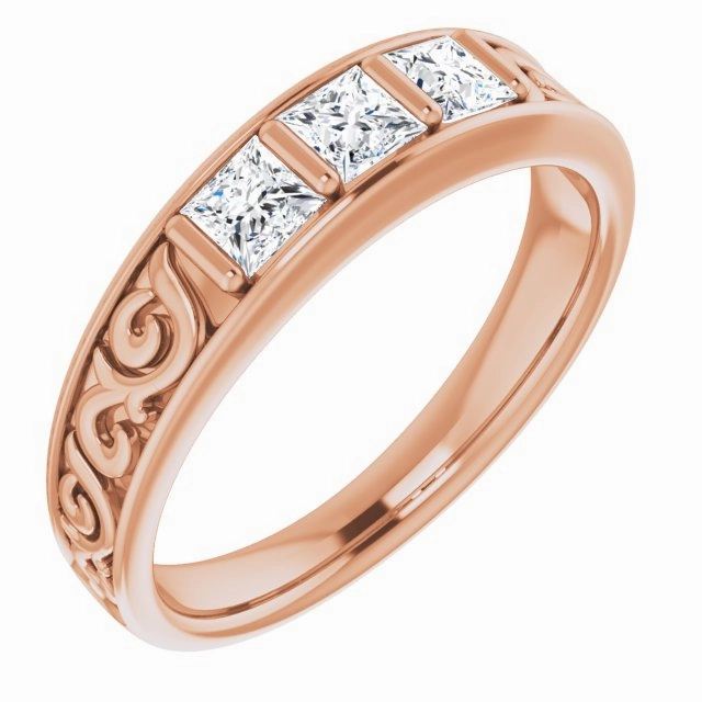 1.0 ctw Bar Set Princess Diamond Men's Ring Filigree Accent