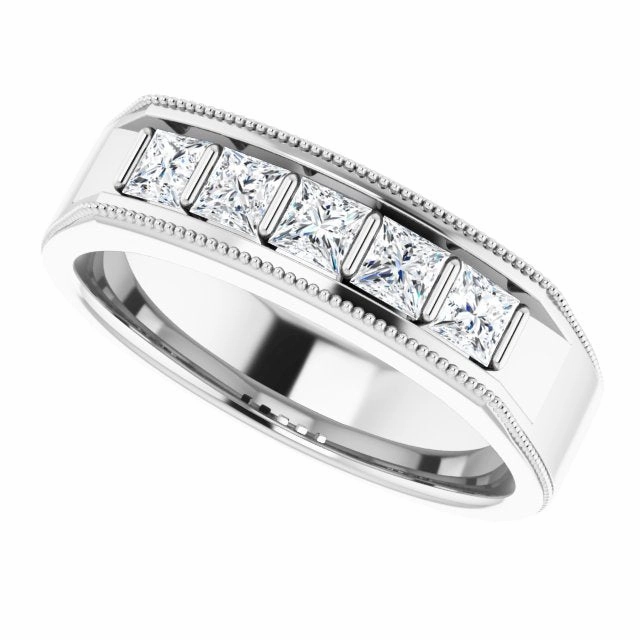 1.0 ctw Bar Set Princess Diamond Milgrain Accent Men's Ring
