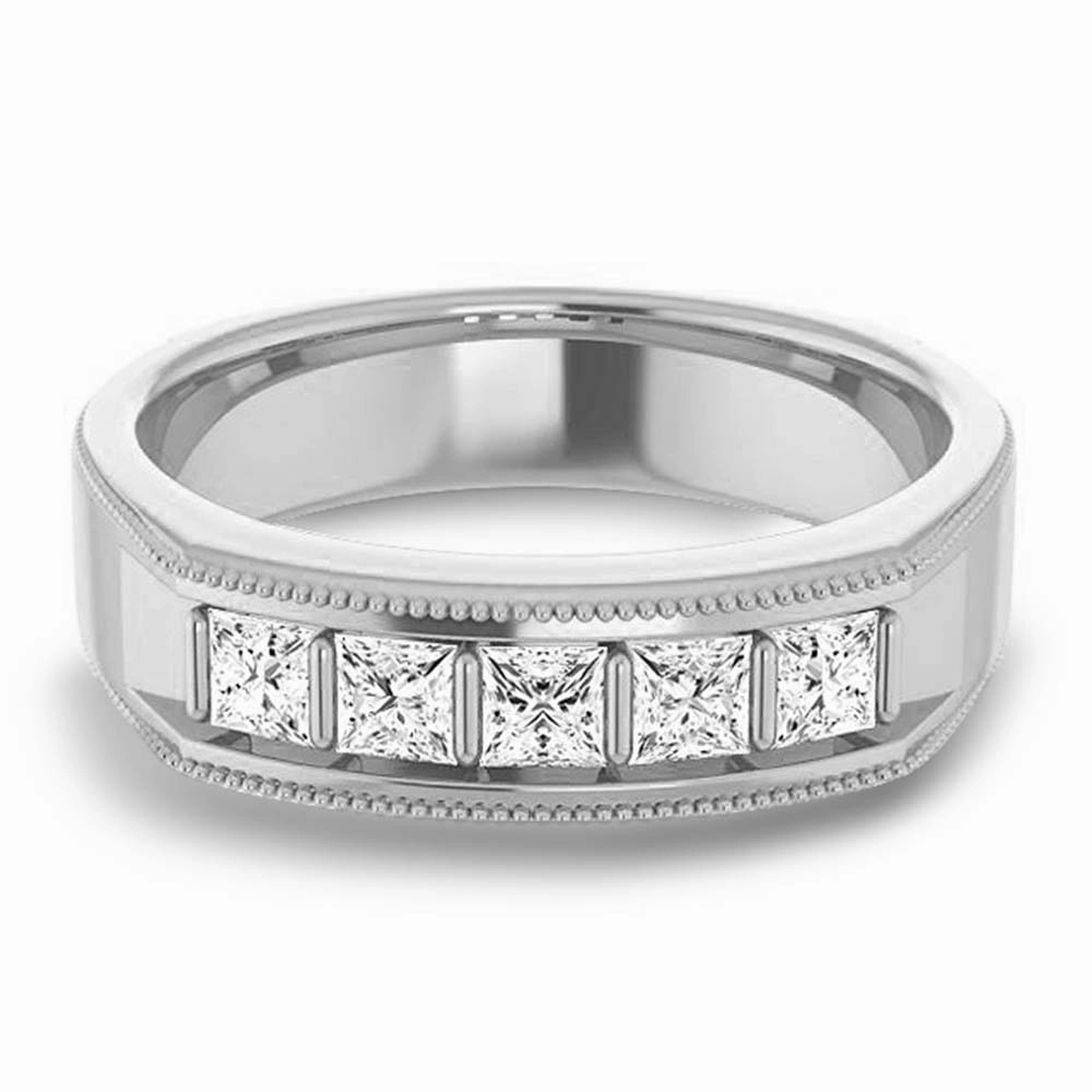 1.0 ctw Bar Set Princess Diamond Milgrain Accent Men's Ring