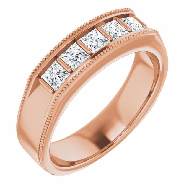 1.0 ctw Bar Set Princess Diamond Milgrain Accent Men's Ring