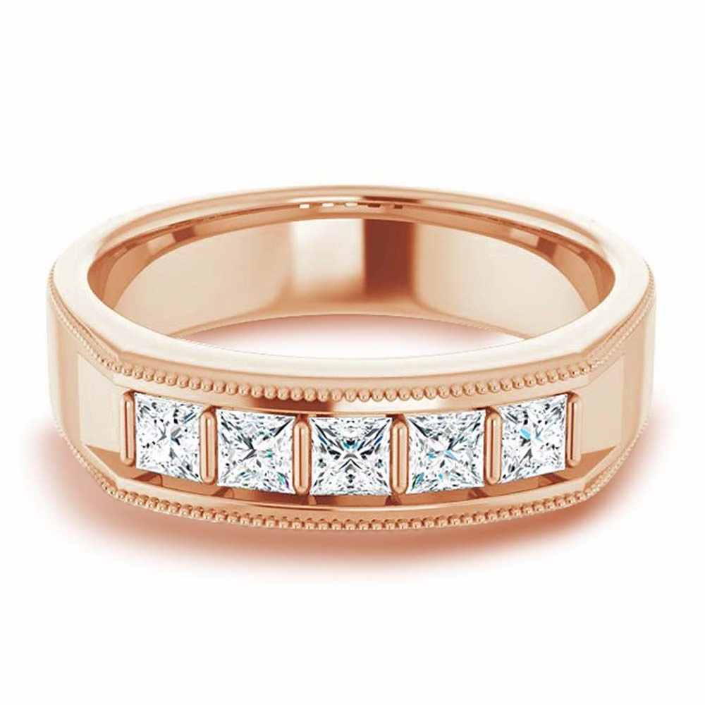 1.0 ctw Bar Set Princess Diamond Milgrain Accent Men's Ring