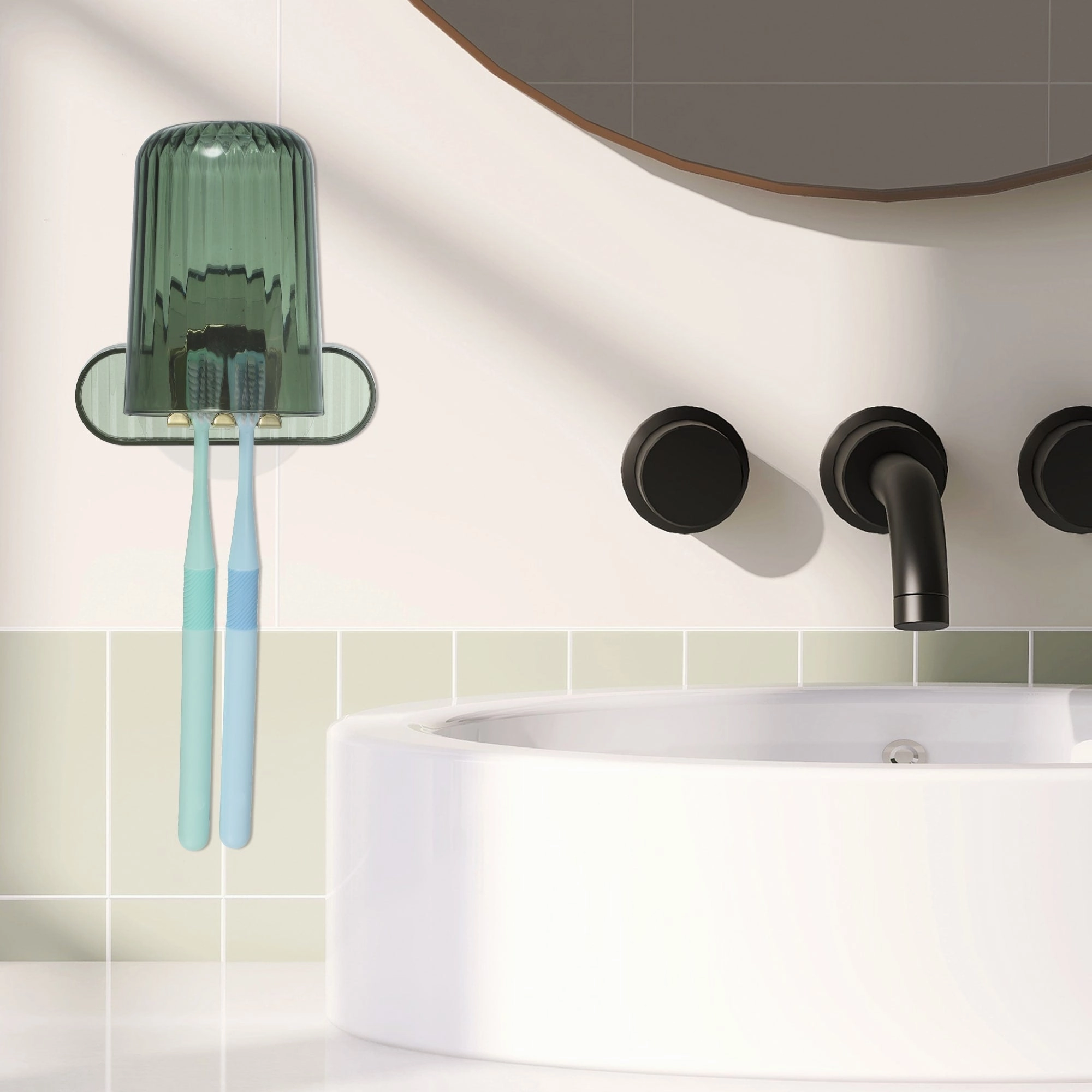 1 Set Wall Mounted Toothbrush Holder, Hanging Toothbrush Holder with Cup, 4.33"x2.56"