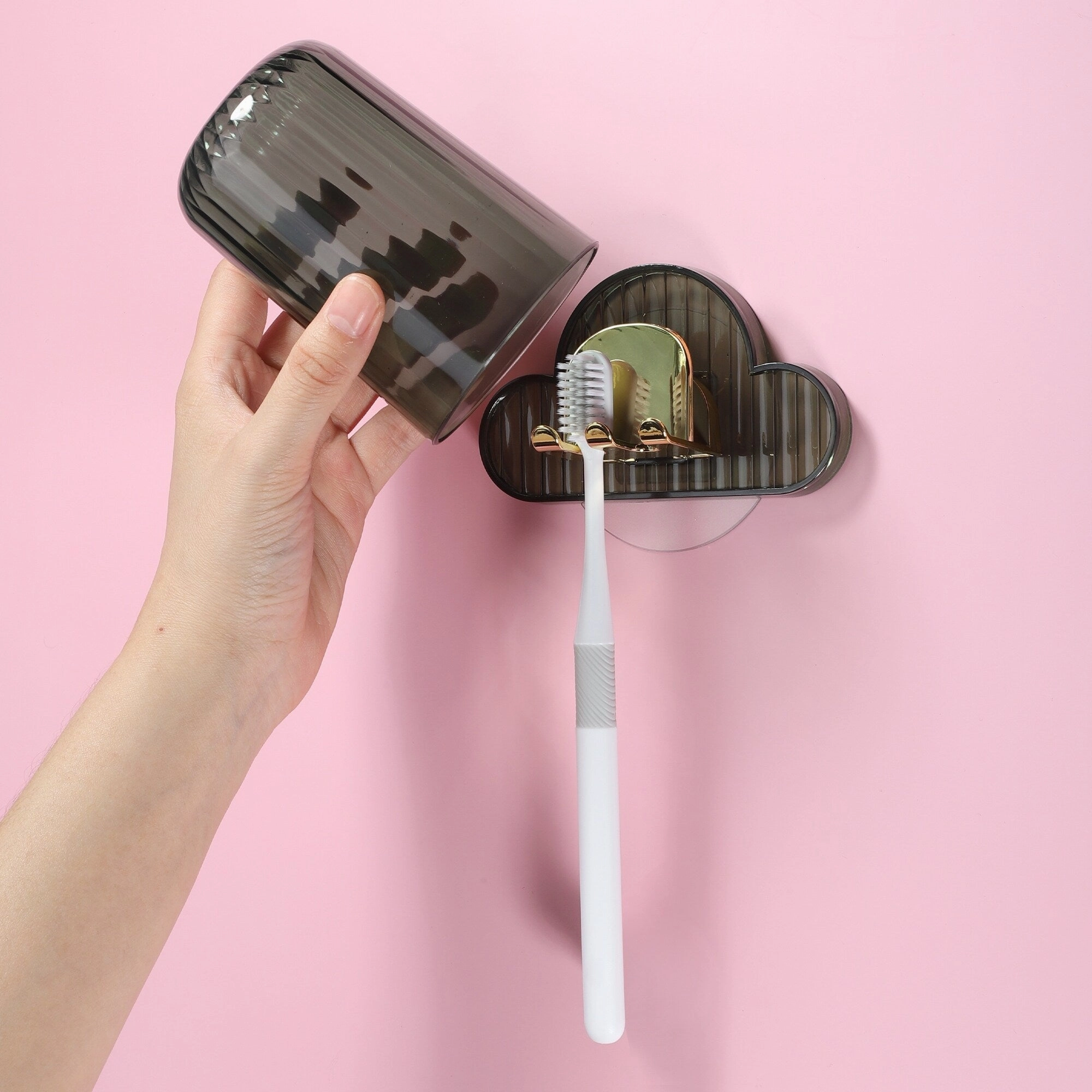 1 Set Wall Mounted Toothbrush Holder, Hanging Toothbrush Holder with Cup, 4.33"x2.56"