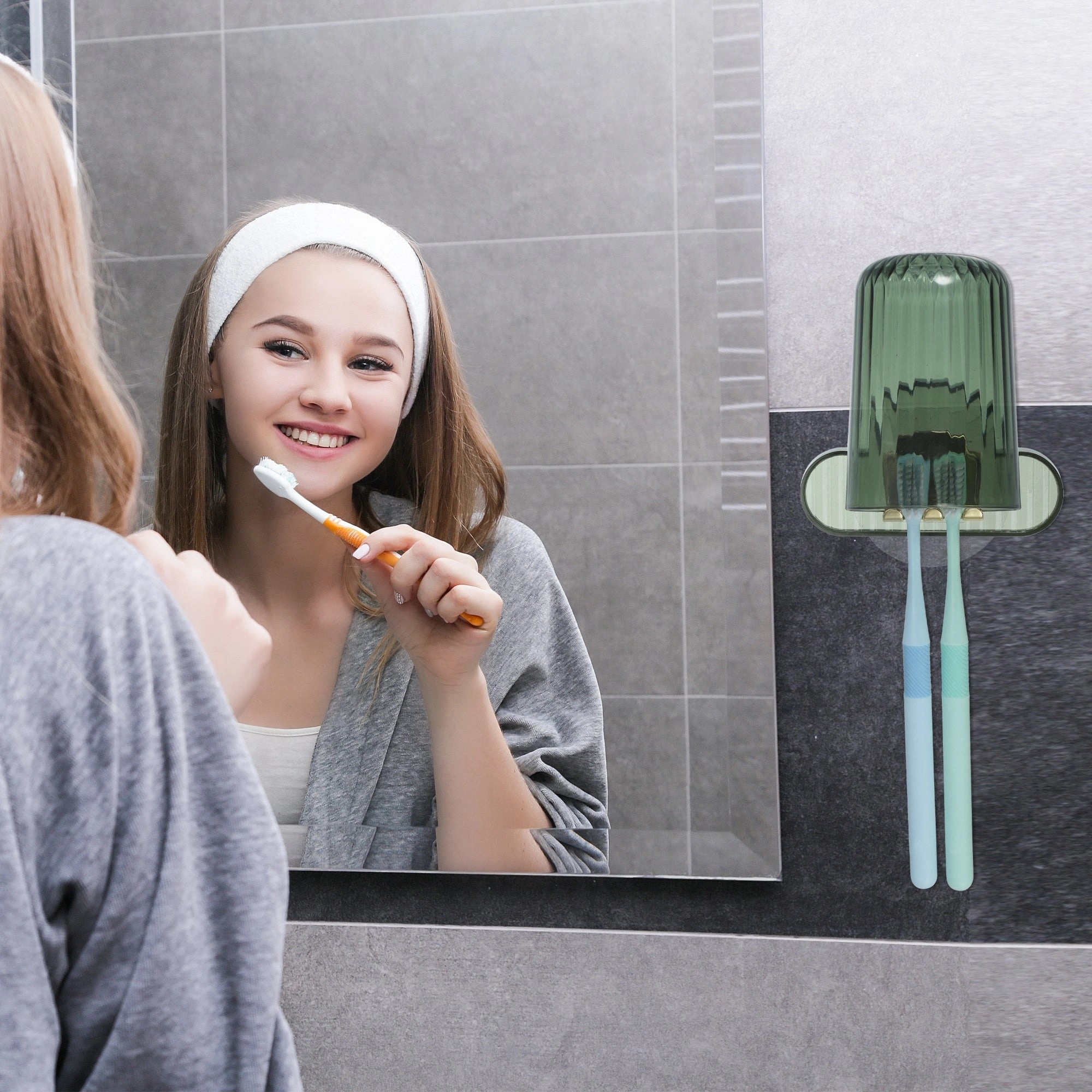 1 Set Wall Mounted Toothbrush Holder, Hanging Toothbrush Holder with Cup, 4.33"x2.56"