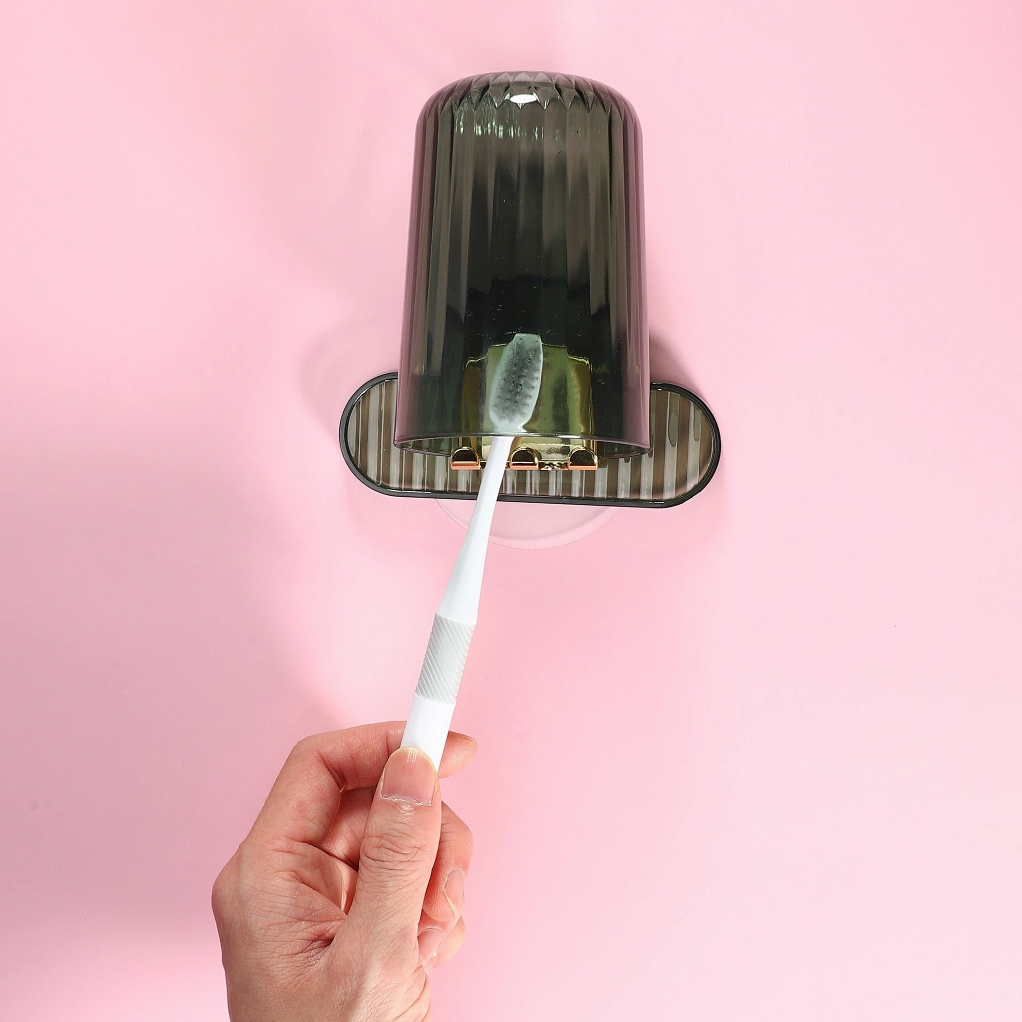1 Set Wall Mounted Toothbrush Holder, Hanging Toothbrush Holder with Cup, 4.33"x2.56"