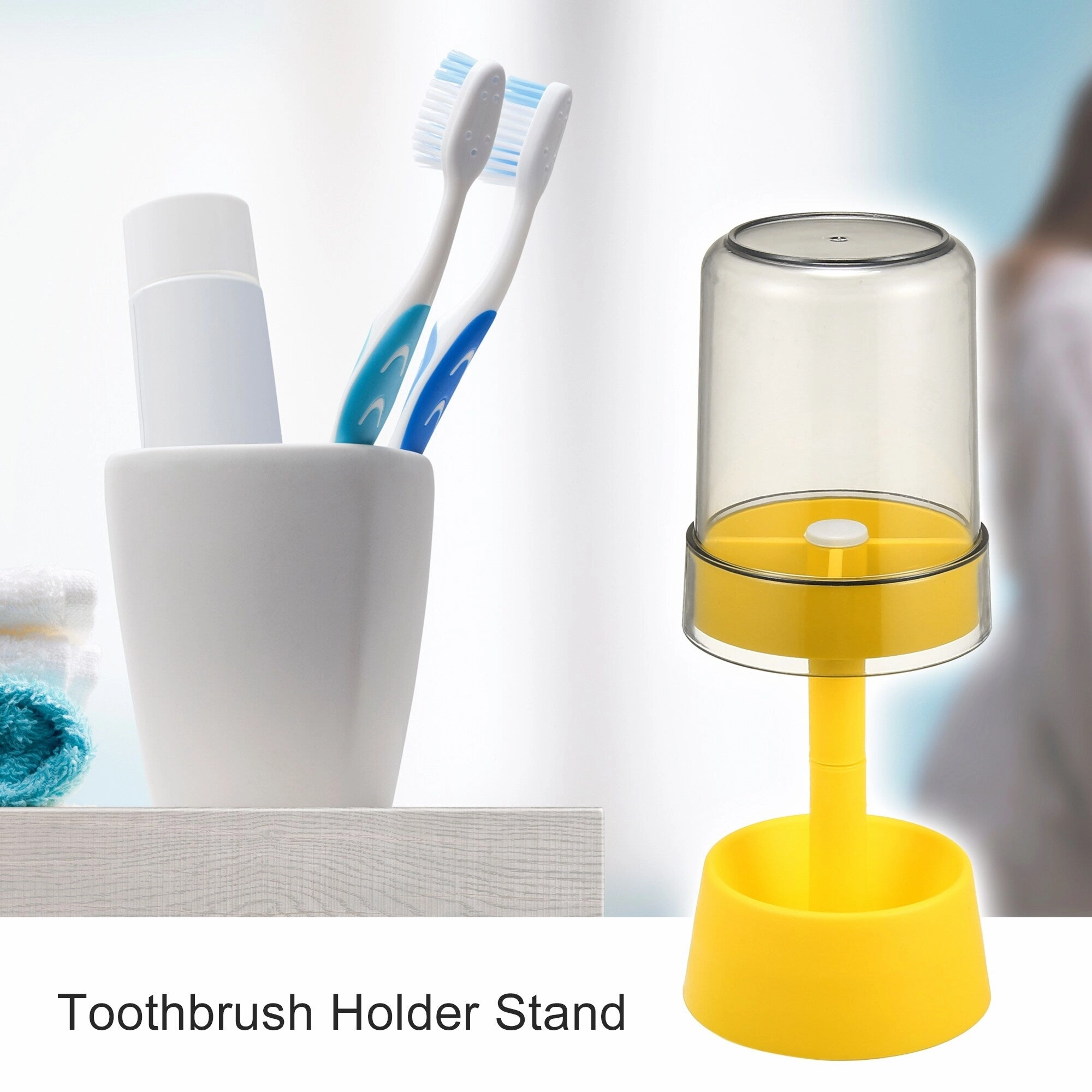 1Pc Toothbrush Holder Stand with Cover PP for Bathroom 8.66"x2.99"
