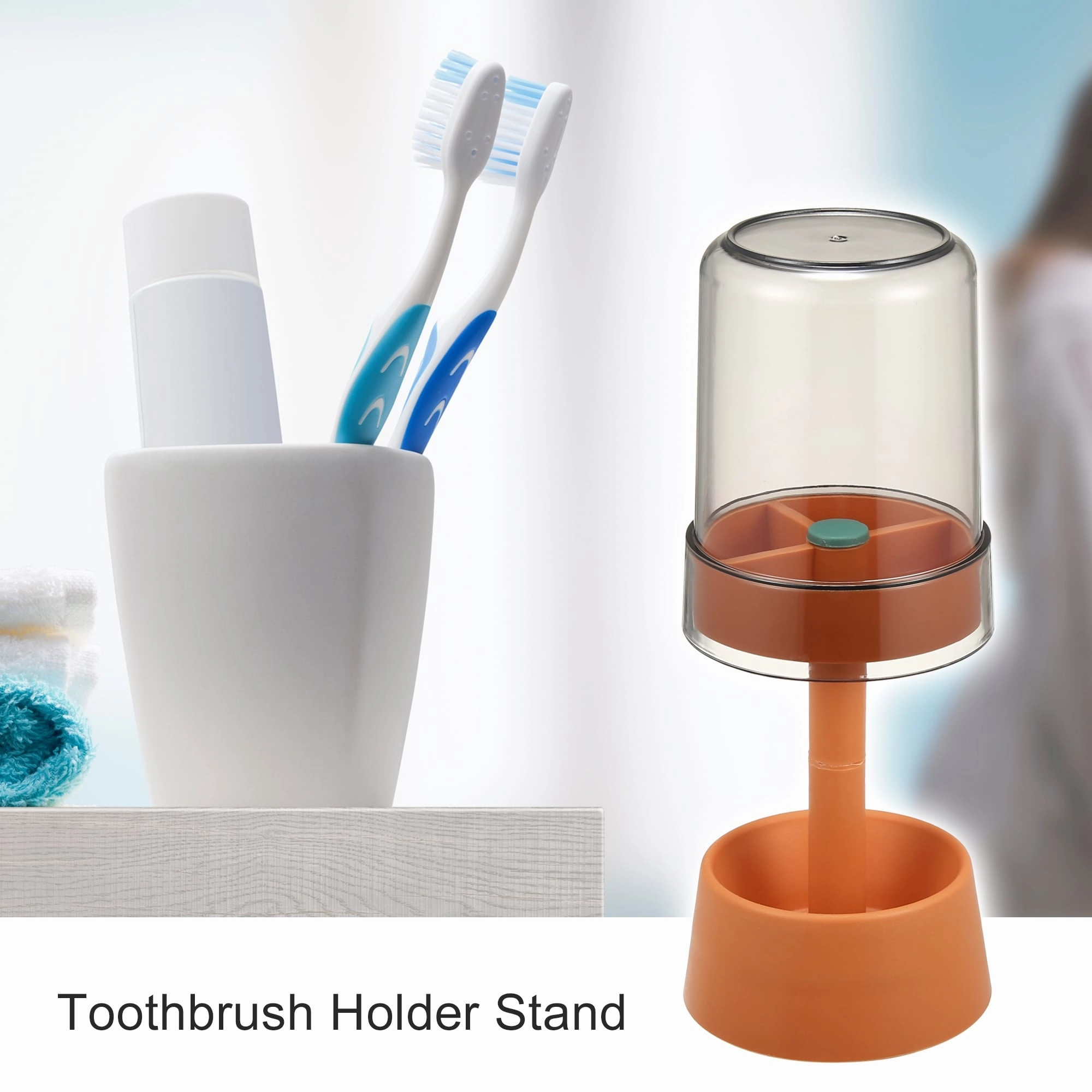 1Pc Toothbrush Holder Stand with Cover PP for Bathroom 8.66"x2.99"
