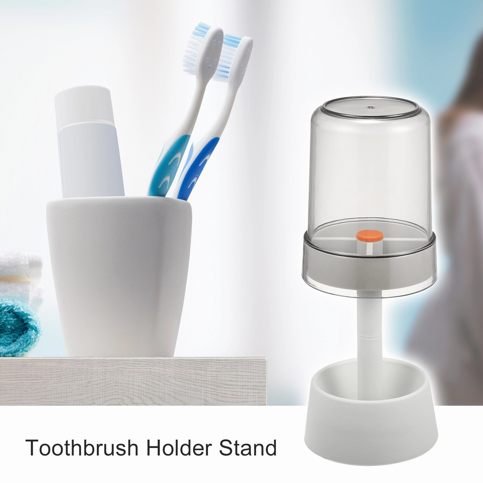 1Pc Toothbrush Holder Stand with Cover PP for Bathroom 8.66"x2.99"