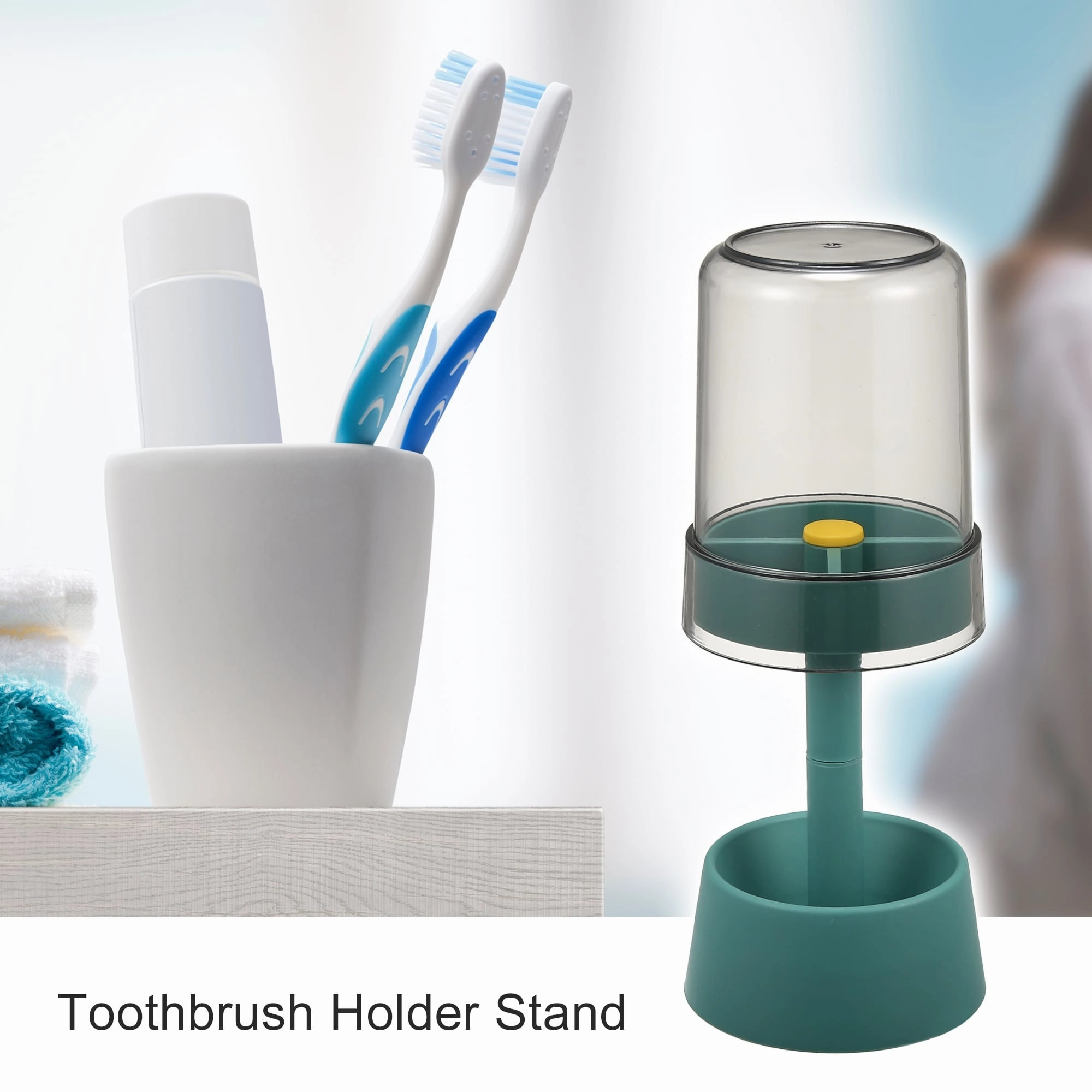 1Pc Toothbrush Holder Stand with Cover PP for Bathroom 8.66"x2.99"