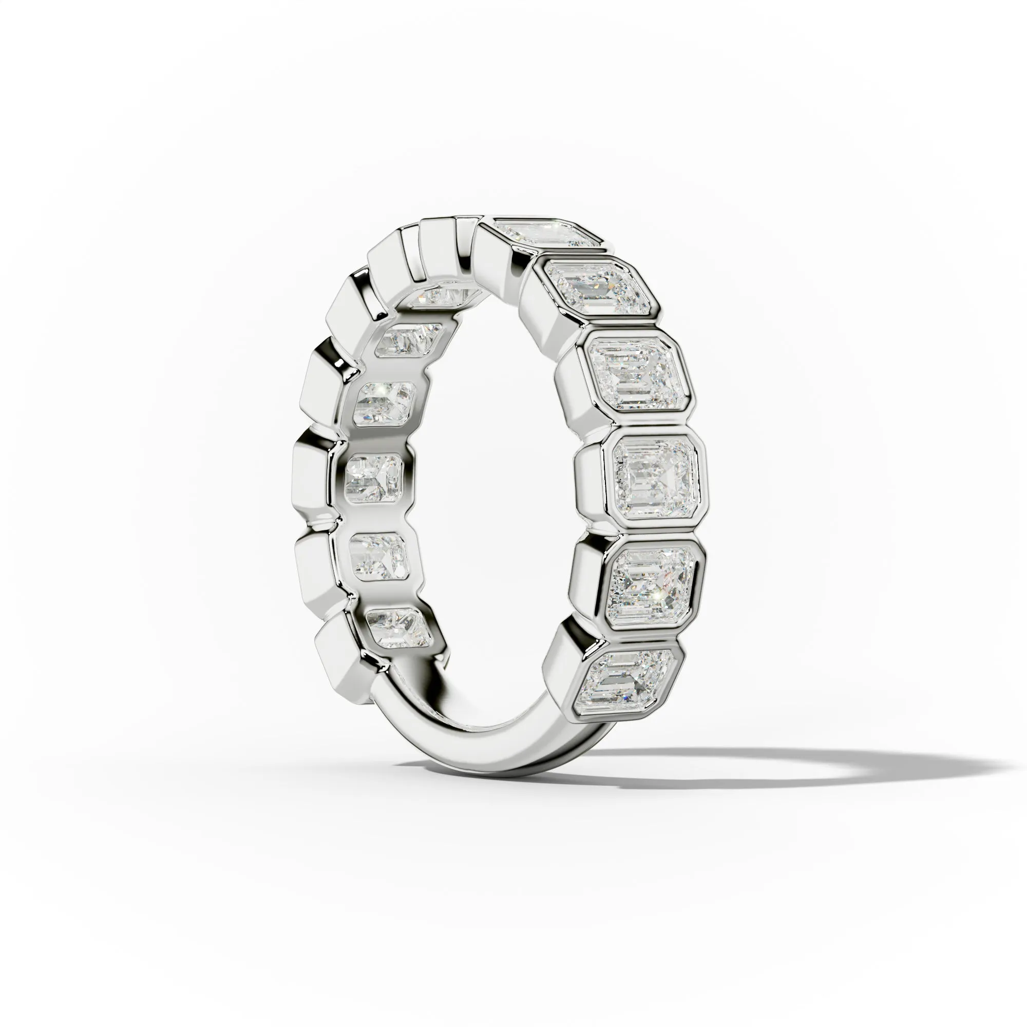 2.0 Carat Bezel Set Emerald Cut Diamond 3/4 Eternity Band