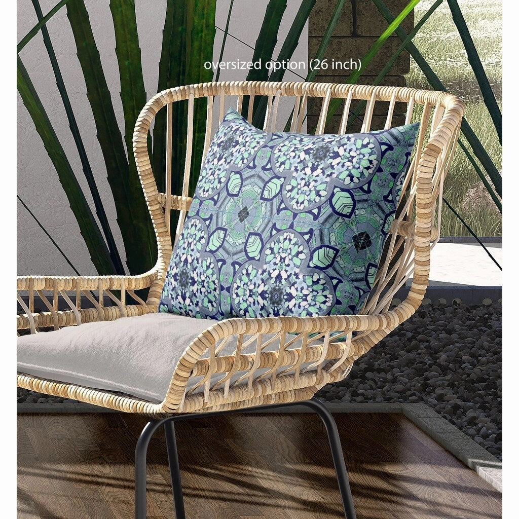 20" Blue Aqua Cloverleaf Indoor Outdoor Zippered Throw Pillow