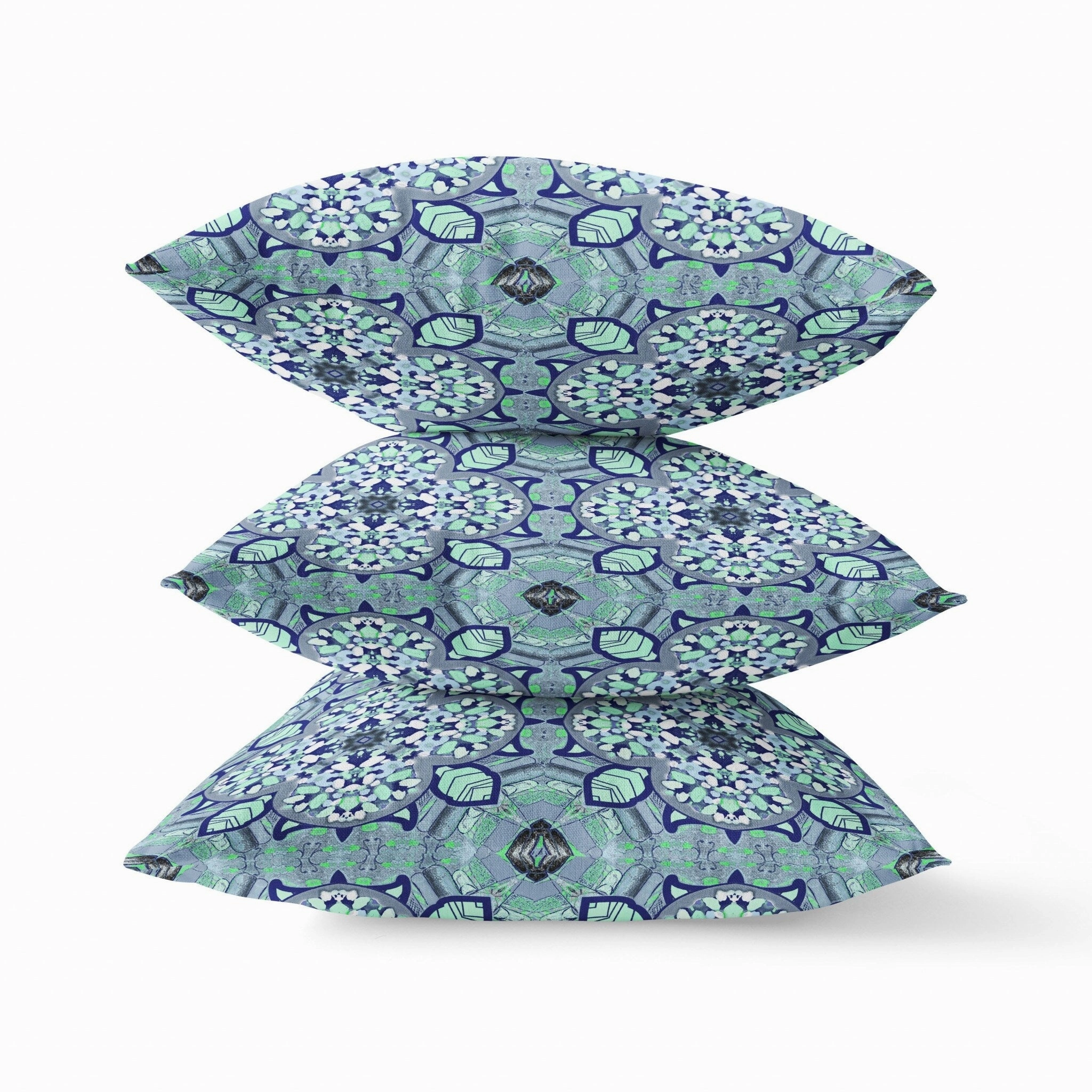 20" Blue Aqua Cloverleaf Indoor Outdoor Zippered Throw Pillow