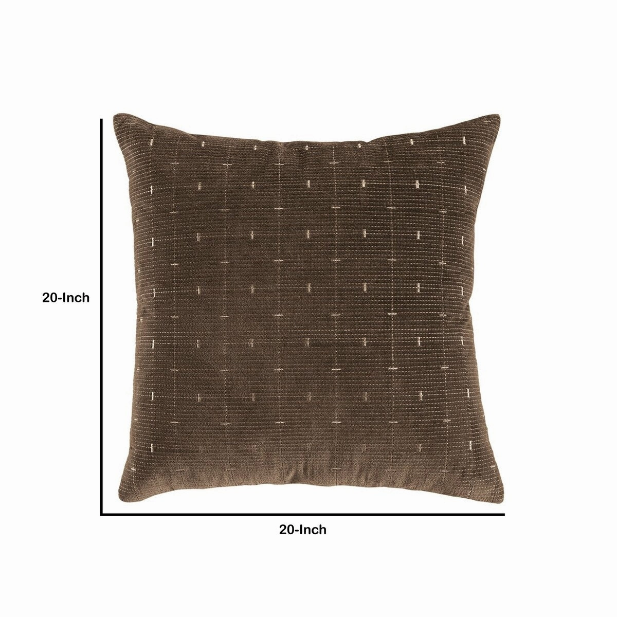 20 x 20 Cotton Accent Pillow with Embroidered Grid Design, Set of 4, Brown