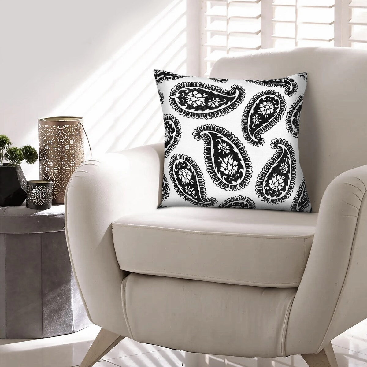 20 x 20 inch Square Accent Throw Pillows, 2-Piece Cotton Cushion with Paisley Print, Black&White