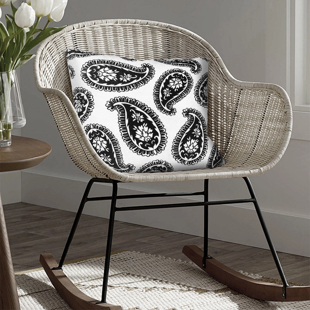 20 x 20 inch Square Accent Throw Pillows, 2-Piece Cotton Cushion with Paisley Print, Black&White