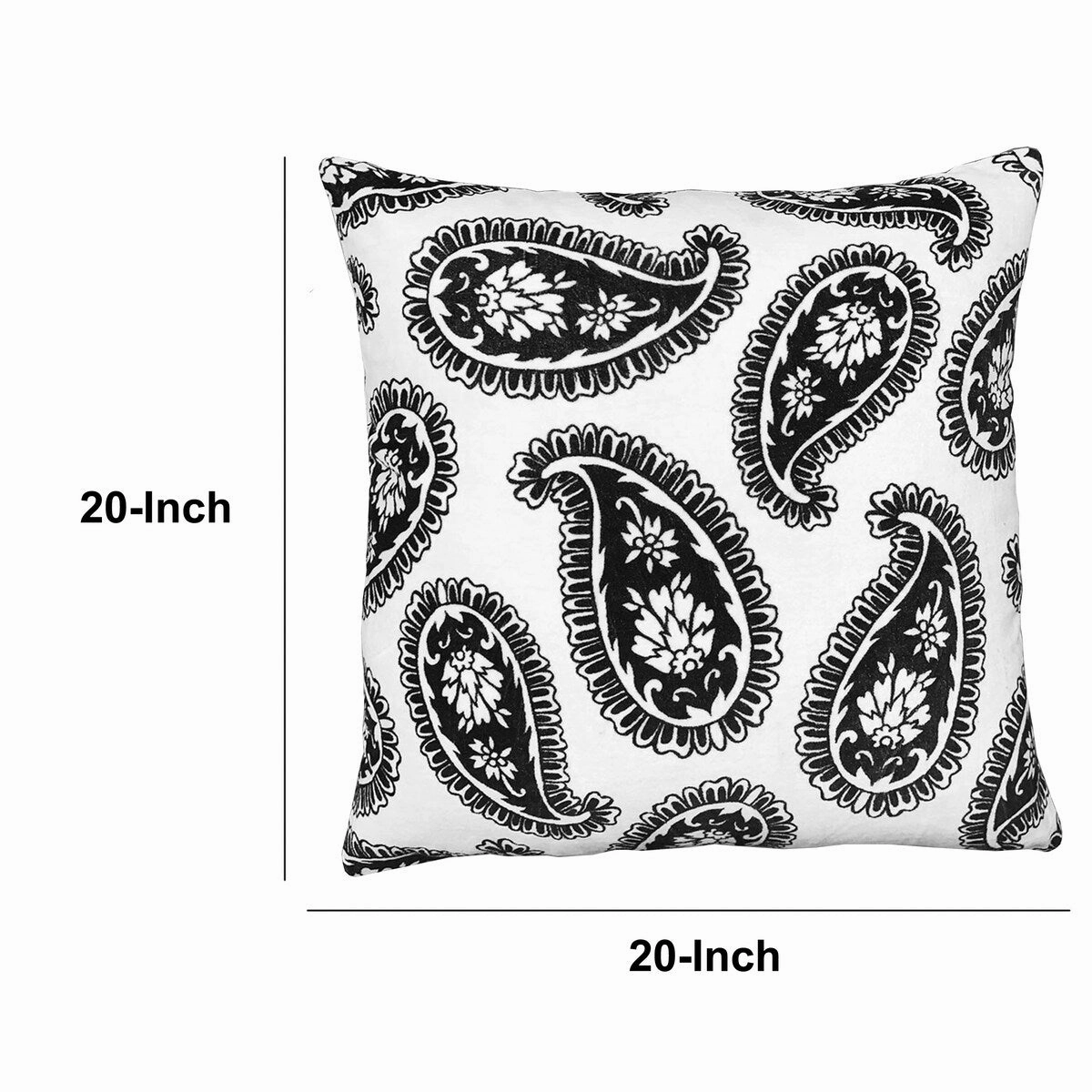 20 x 20 inch Square Accent Throw Pillows, 2-Piece Cotton Cushion with Paisley Print, Black&White