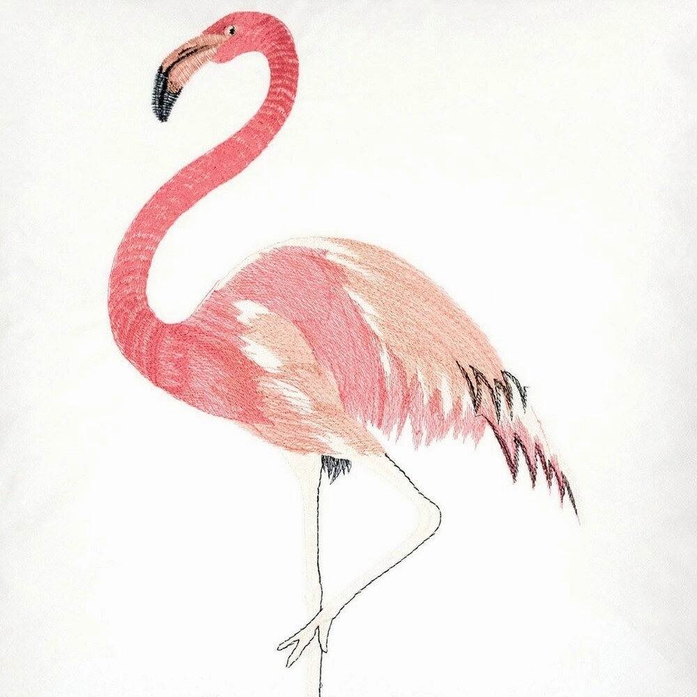 20 X 20 Inches Flamingo Embroidered Polyester Accent Pillow, Set of 2, White and Red