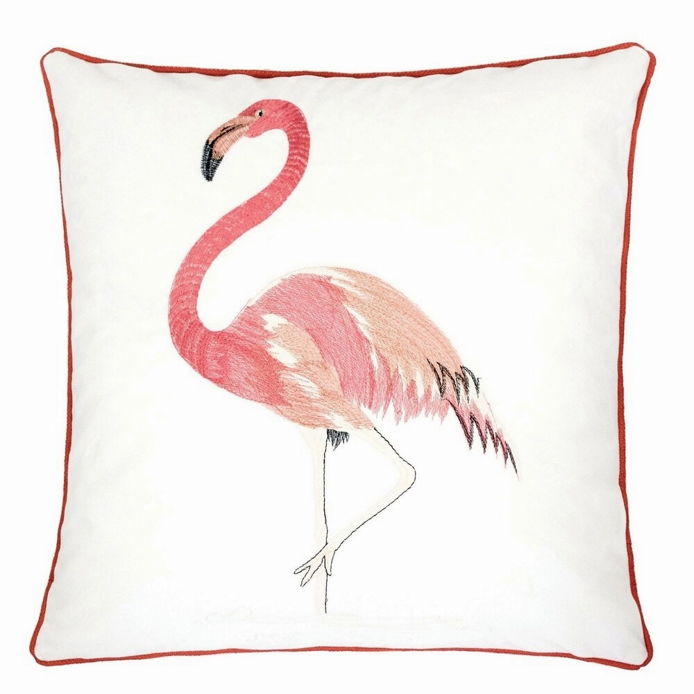 20 X 20 Inches Flamingo Embroidered Polyester Accent Pillow, Set of 2, White and Red pillows,bed pillow,sleeping cushion