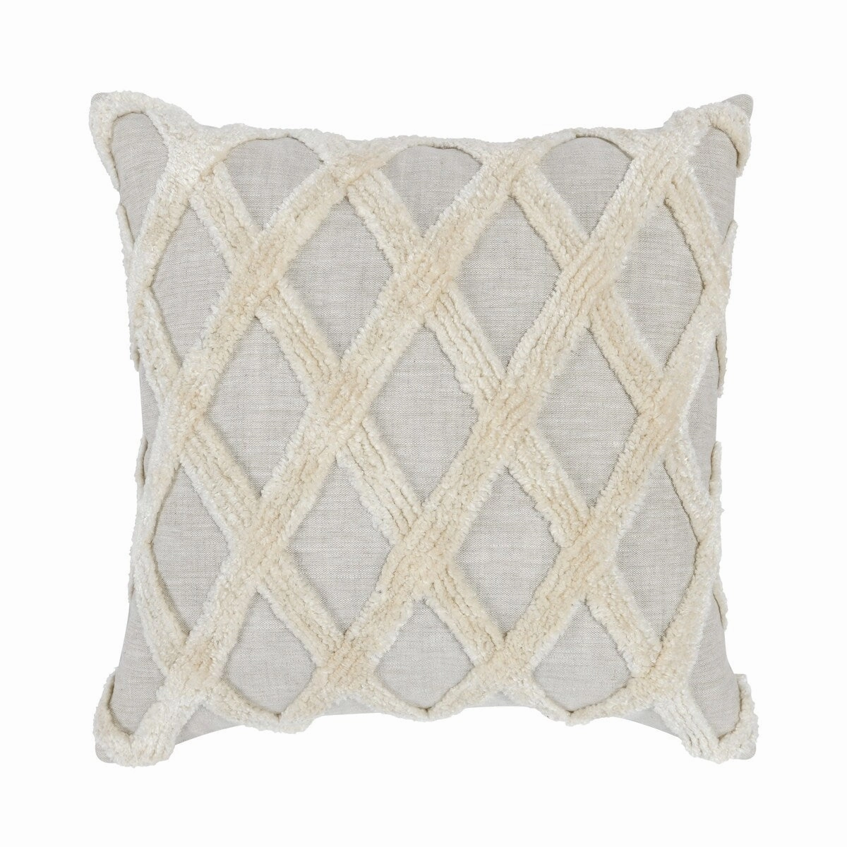 22 x 22 Modern Throw Pillow, Shag, Geometric Diamond, Ivory, Gray - Grey pillows,bed pillow,sleeping cushion