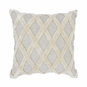 22 x 22 Modern Throw Pillow, Shag, Geometric Diamond, Ivory, Gray - Grey pillows,bed pillow,sleeping cushion