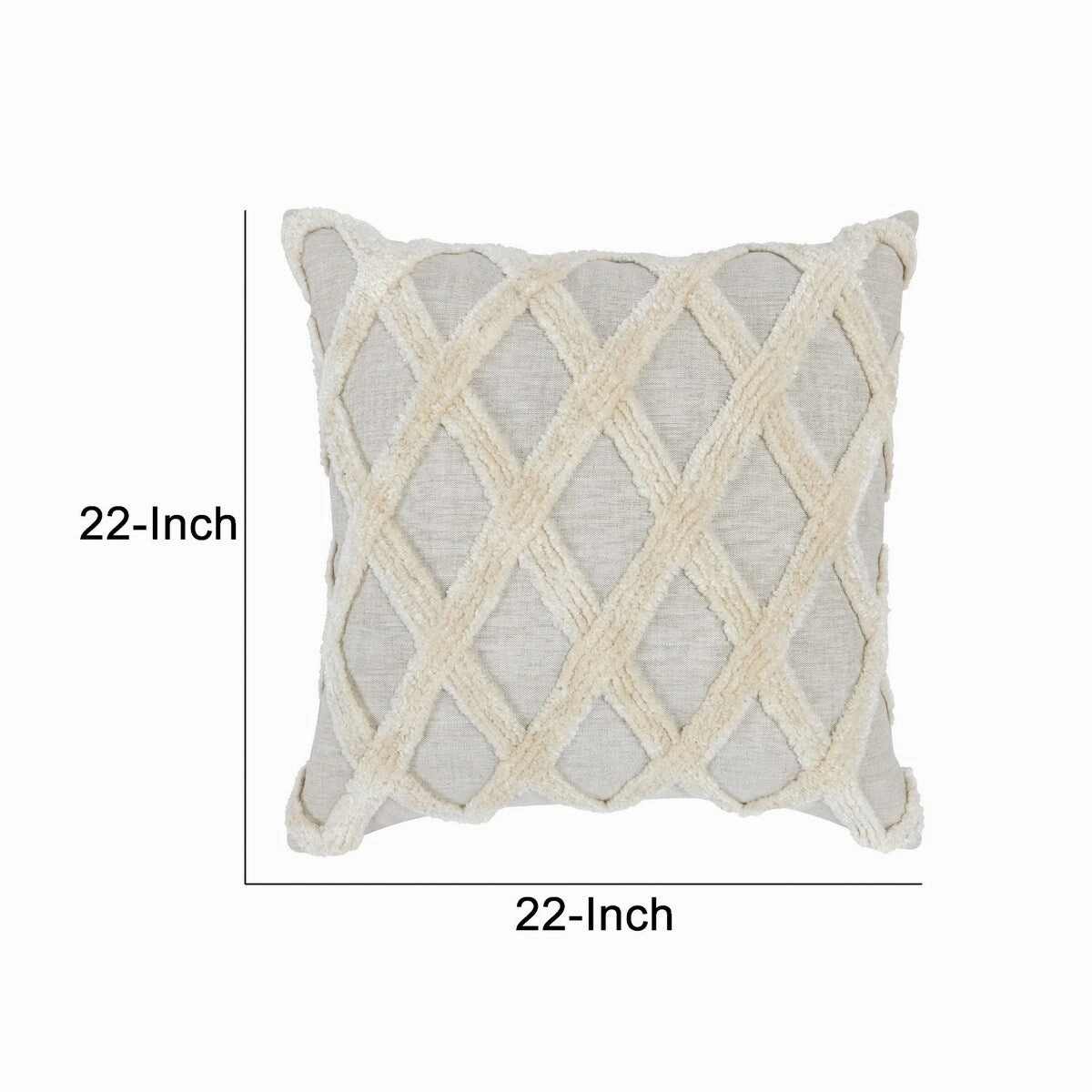 22 x 22 Modern Throw Pillow, Shag, Geometric Diamond, Ivory, Gray - Grey
