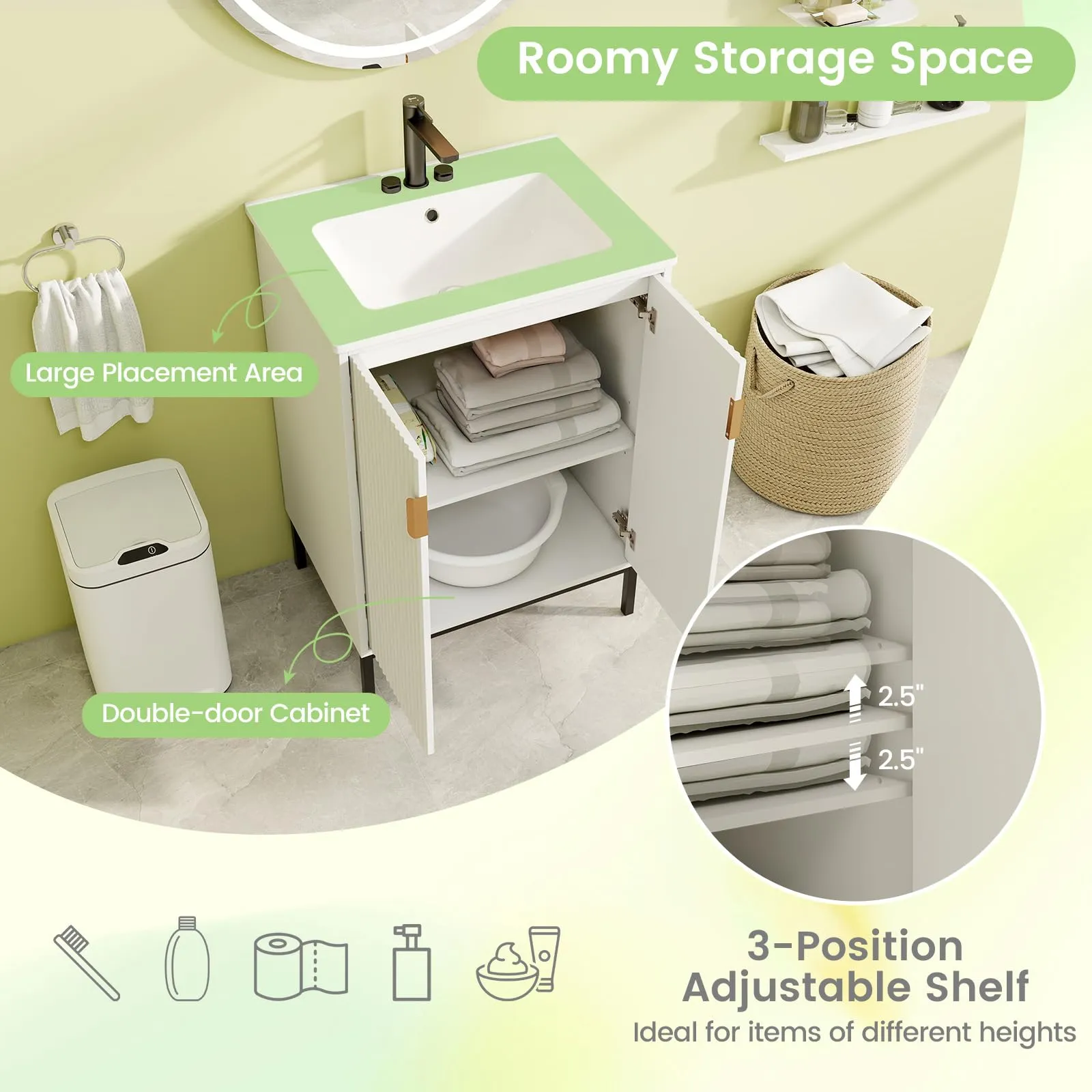24 Undermount Bathroom Storage Cabinet and Sink Combo Set with 2 Doors
