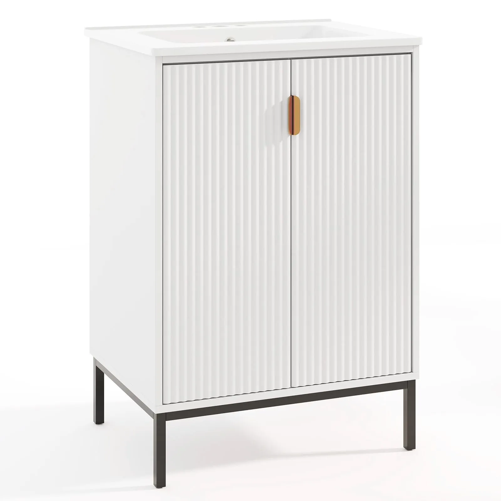 24 Undermount Bathroom Storage Cabinet and Sink Combo Set with 2 Doors bathroom organizer, toilet brush holder