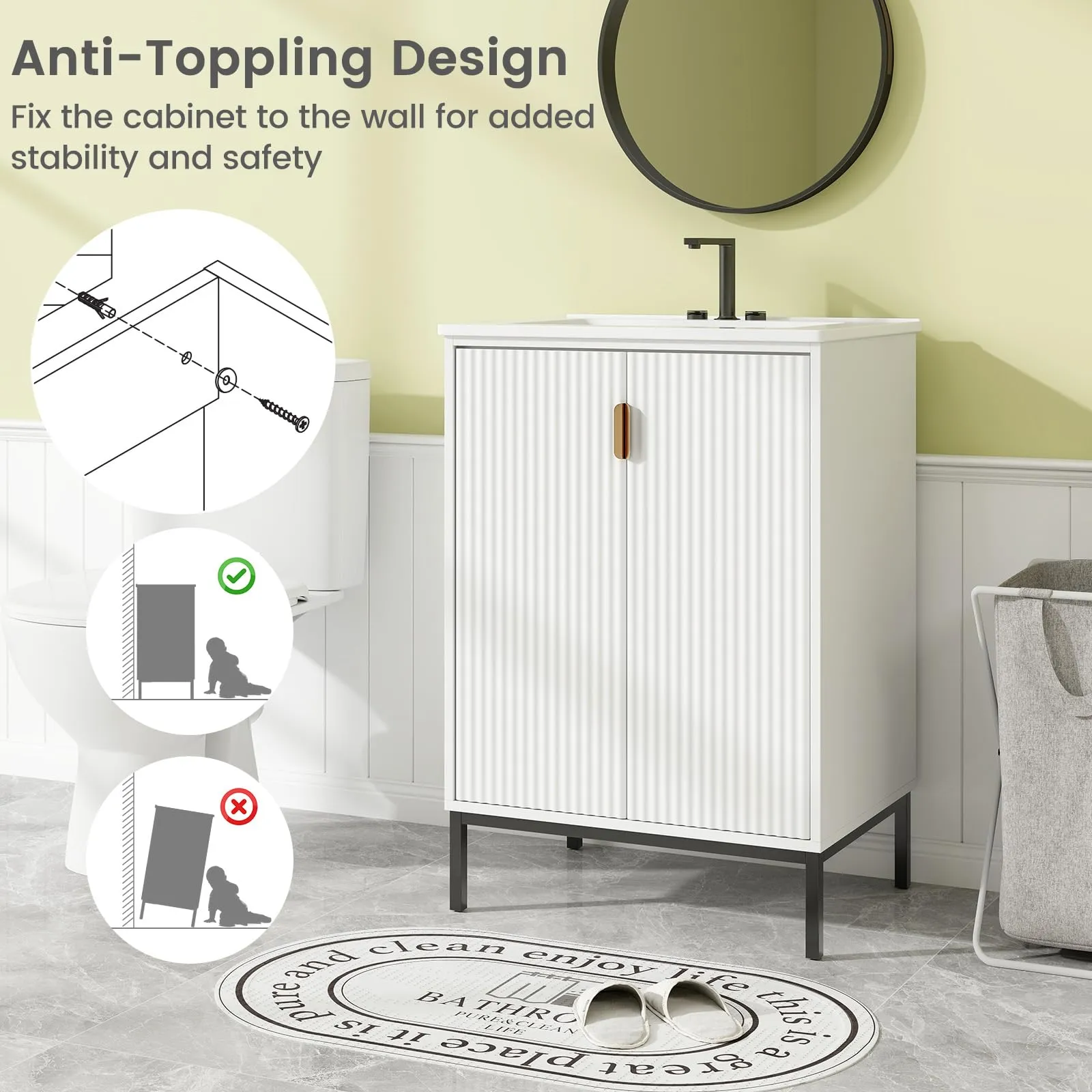 24 Undermount Bathroom Storage Cabinet and Sink Combo Set with 2 Doors