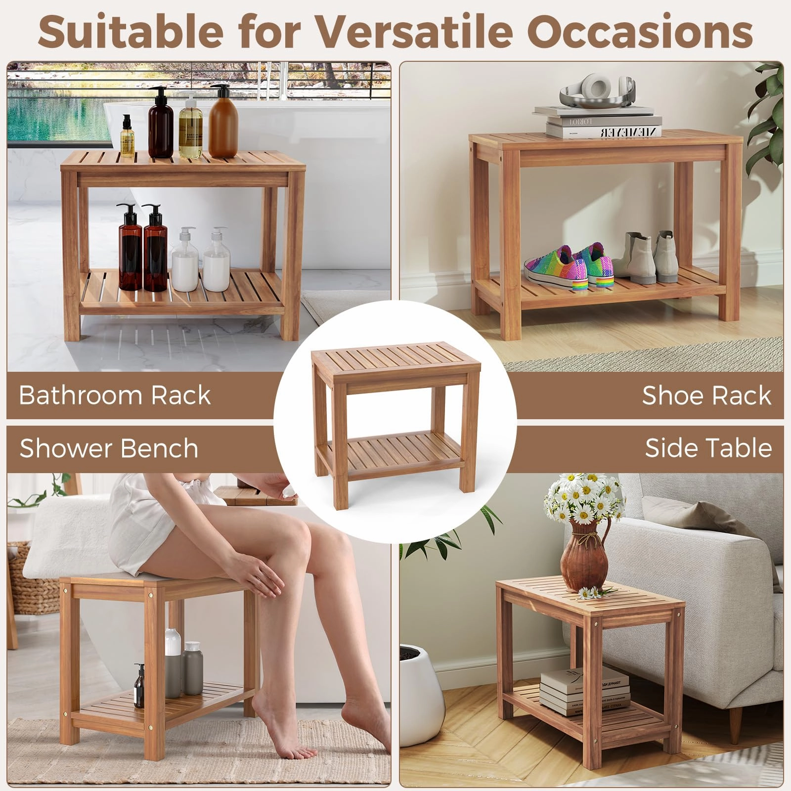 24 Inch Waterproof Bathroom Spa Bathing Seat Foot Rest Entryway Bench
