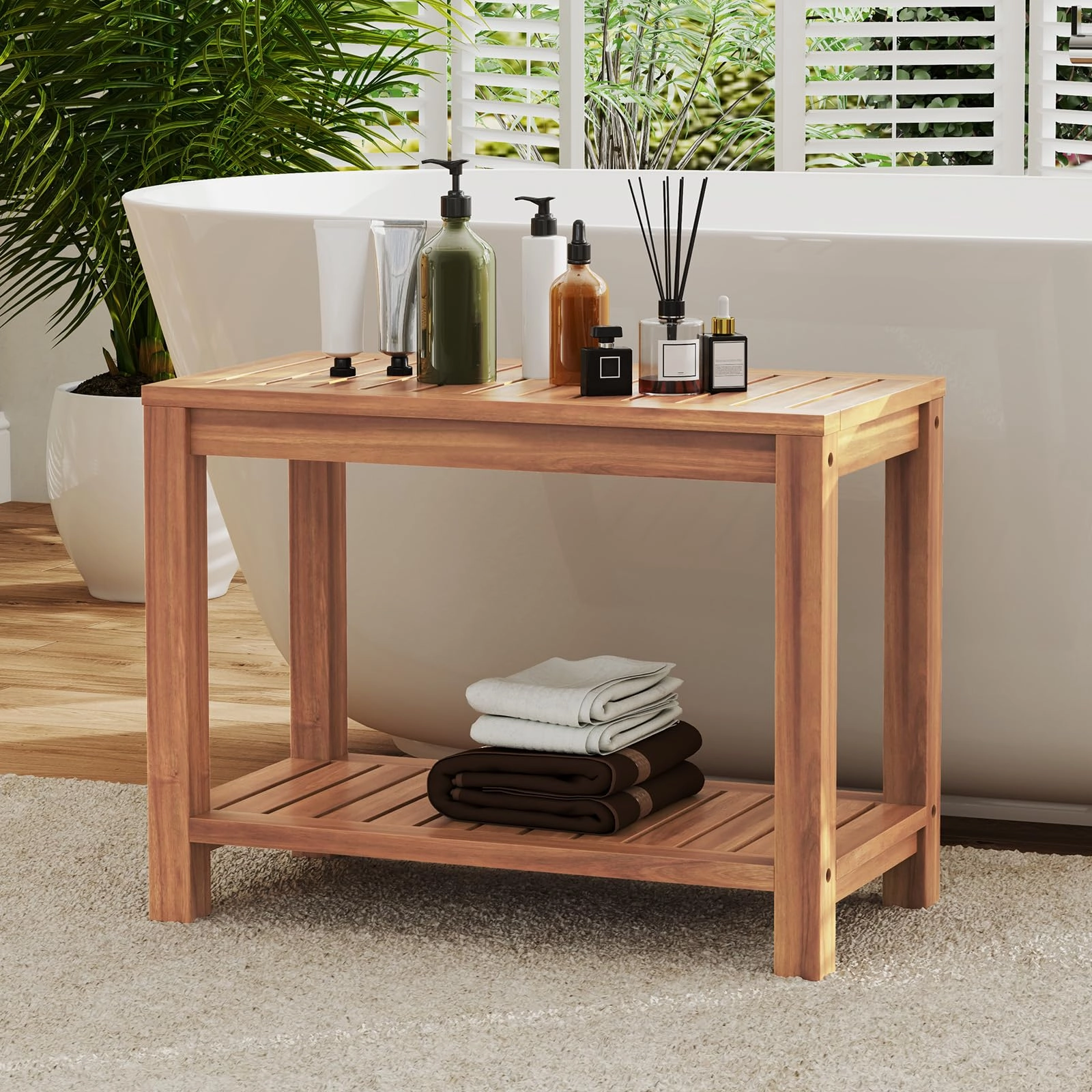 24 Inch Waterproof Bathroom Spa Bathing Seat Foot Rest Entryway Bench