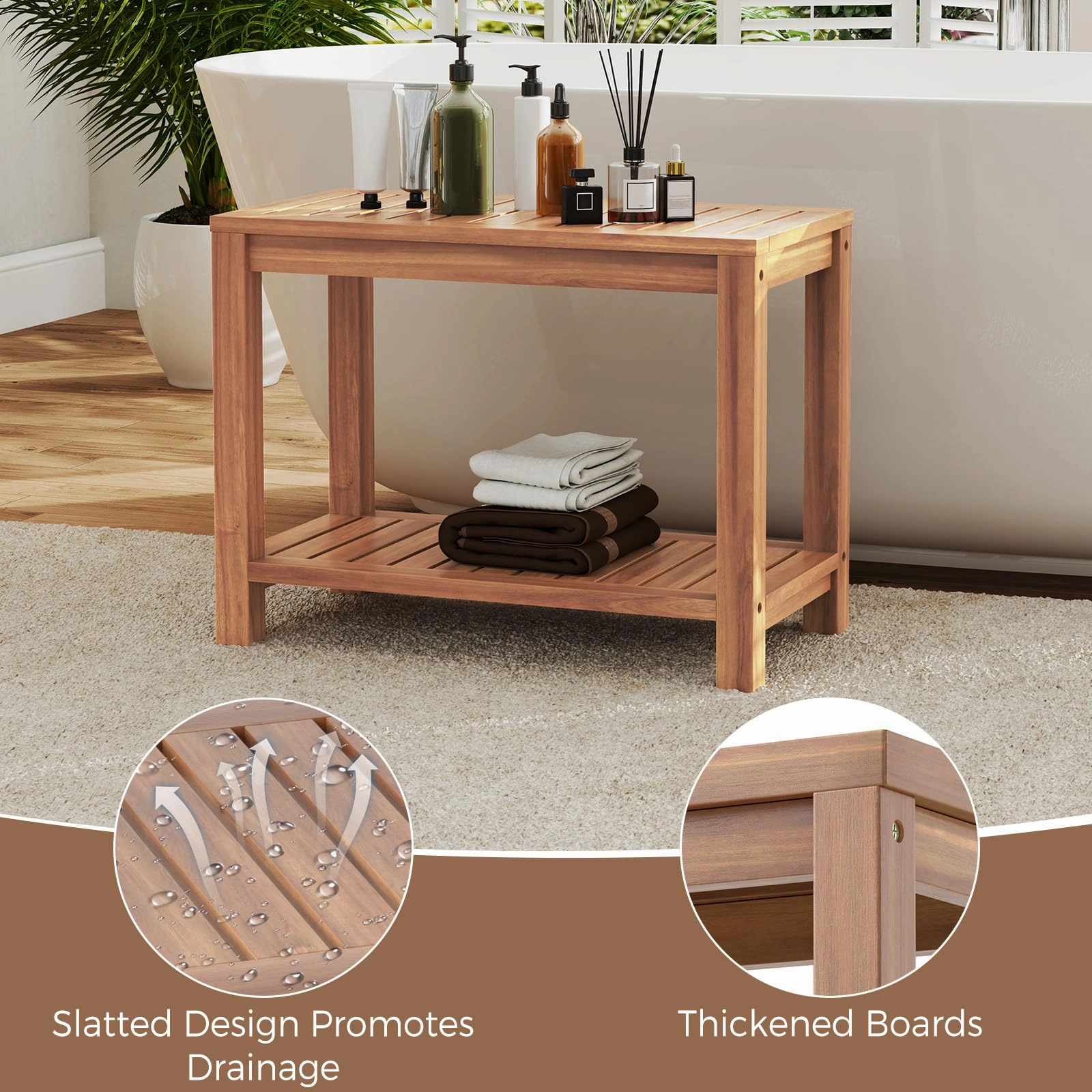 24 Inch Waterproof Bathroom Spa Bathing Seat Foot Rest Entryway Bench