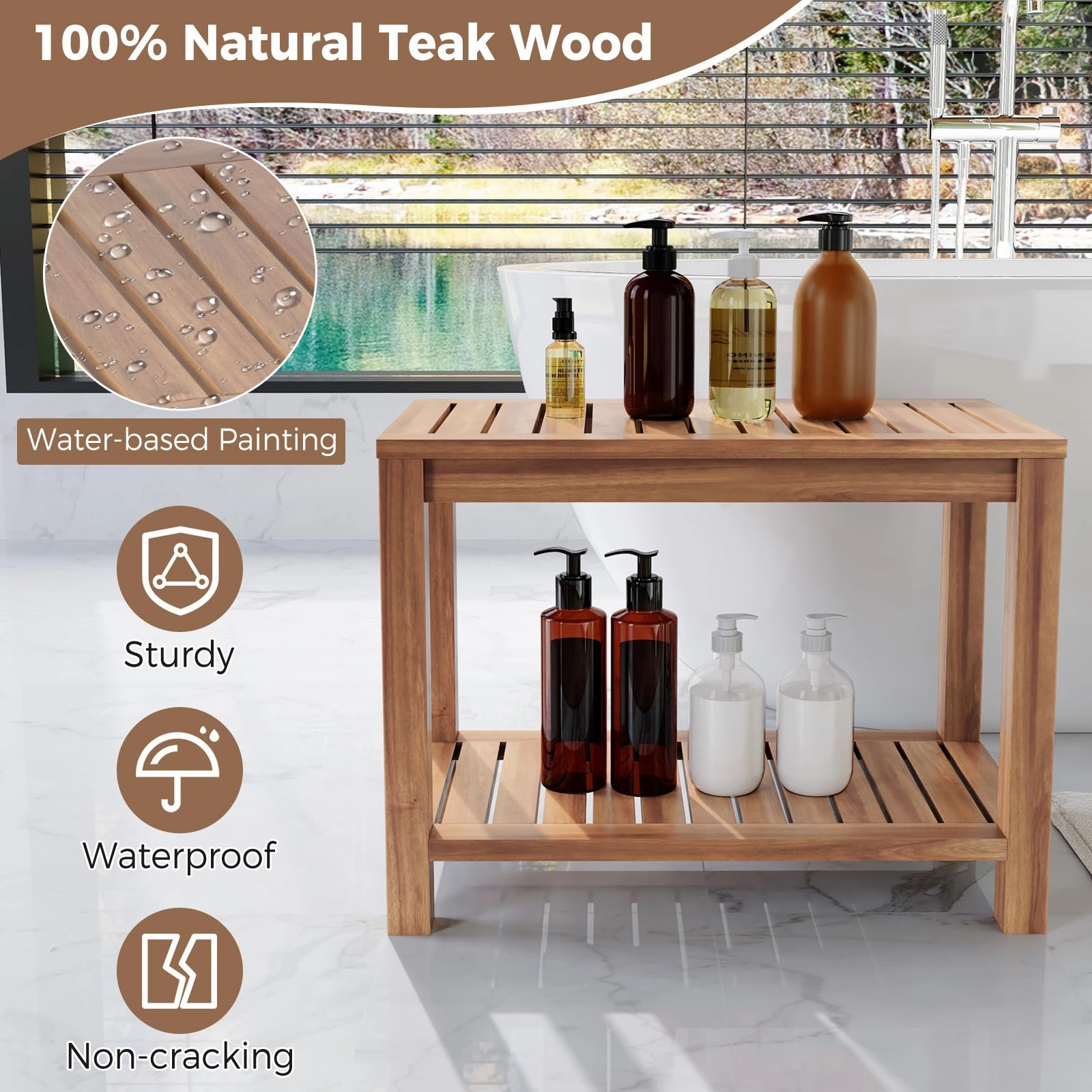24 Inch Waterproof Bathroom Spa Bathing Seat Foot Rest Entryway Bench