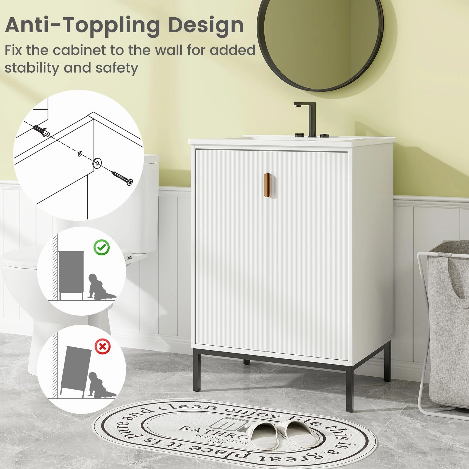 24 Undermount Bathroom Storage Cabinet and Sink Combo Set with 2 Doors