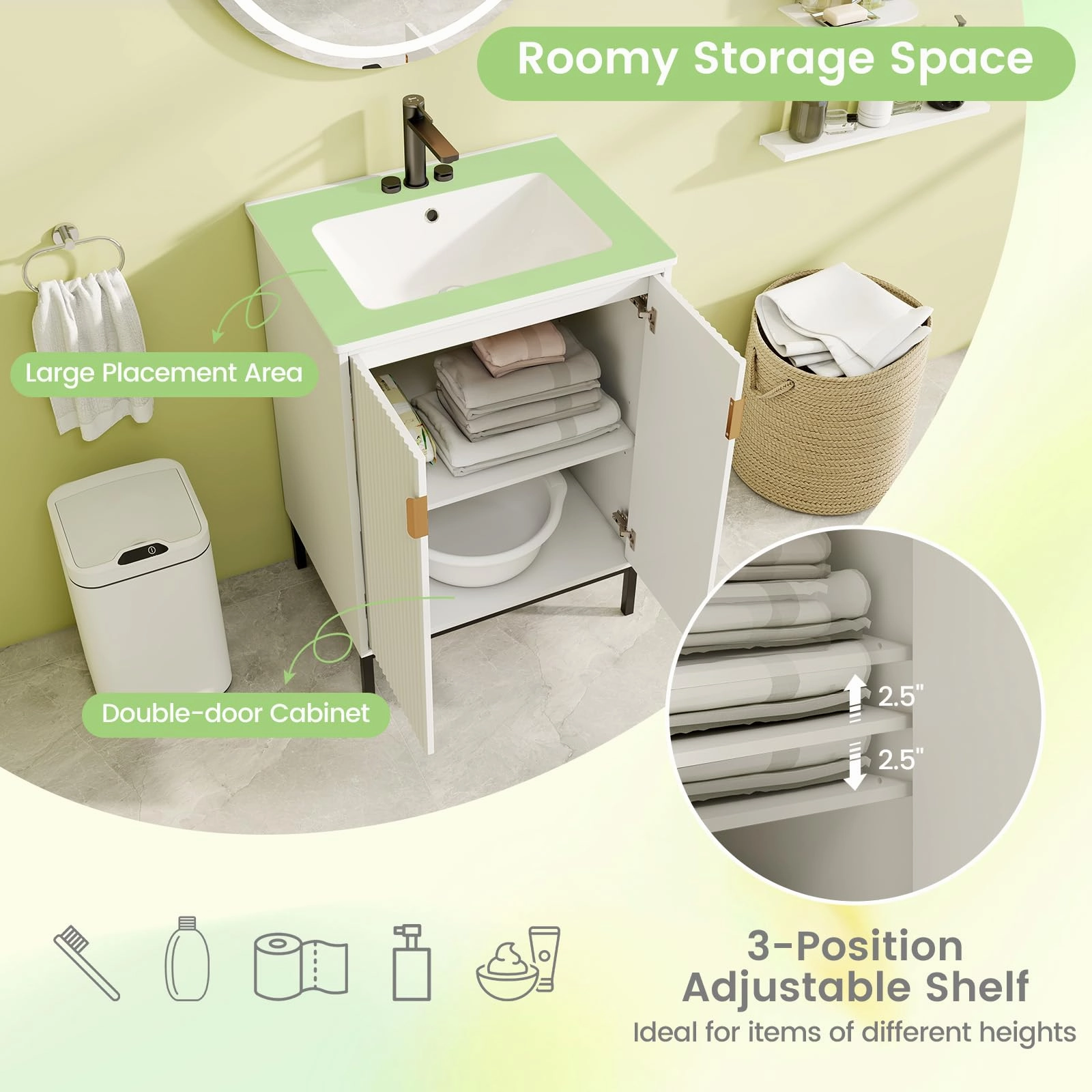24 Undermount Bathroom Storage Cabinet and Sink Combo Set with 2 Doors