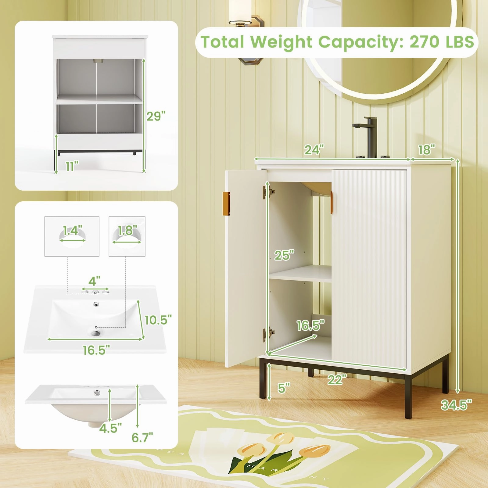 24 Undermount Bathroom Storage Cabinet and Sink Combo Set with 2 Doors