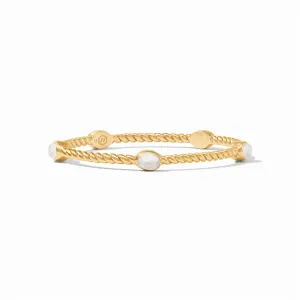 24K Yellow Gold Overlay Naussau' Stone Bangle With Iridescent Clear Crystals