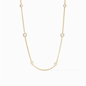 24K Yellow Gold Overlay 'Aquitaine' Station Necklace Length With Clear Crystals