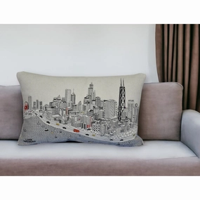 25" White Chicago Daylight Skyline Lumbar Decorative Pillow pillows,bed pillow,sleeping cushion