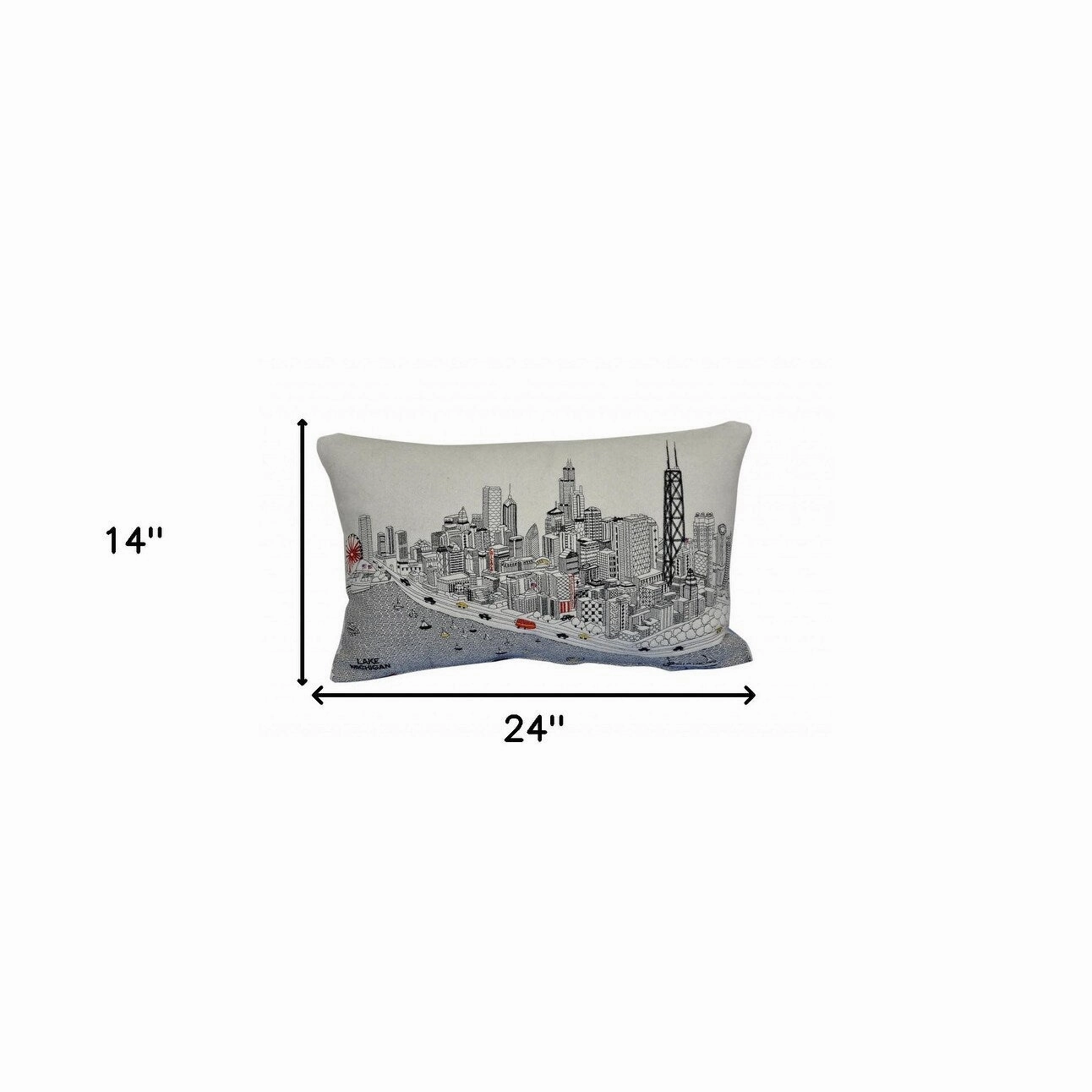 25" White Chicago Daylight Skyline Lumbar Decorative Pillow