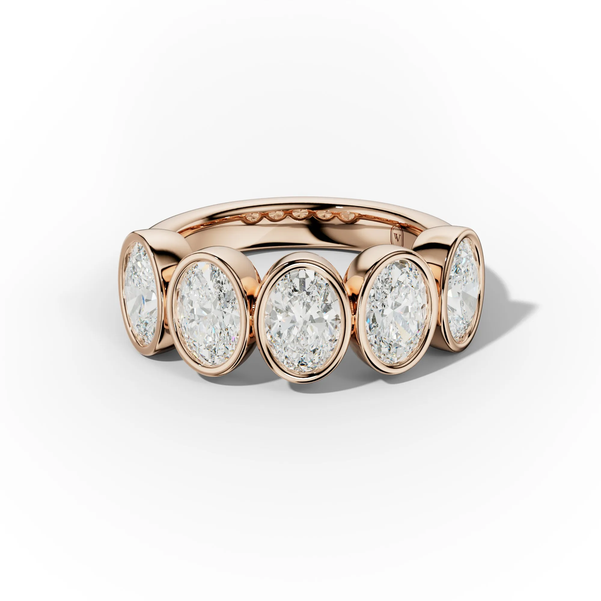 3.0 Carat Bezel Set Oval Diamond Five Stone Band