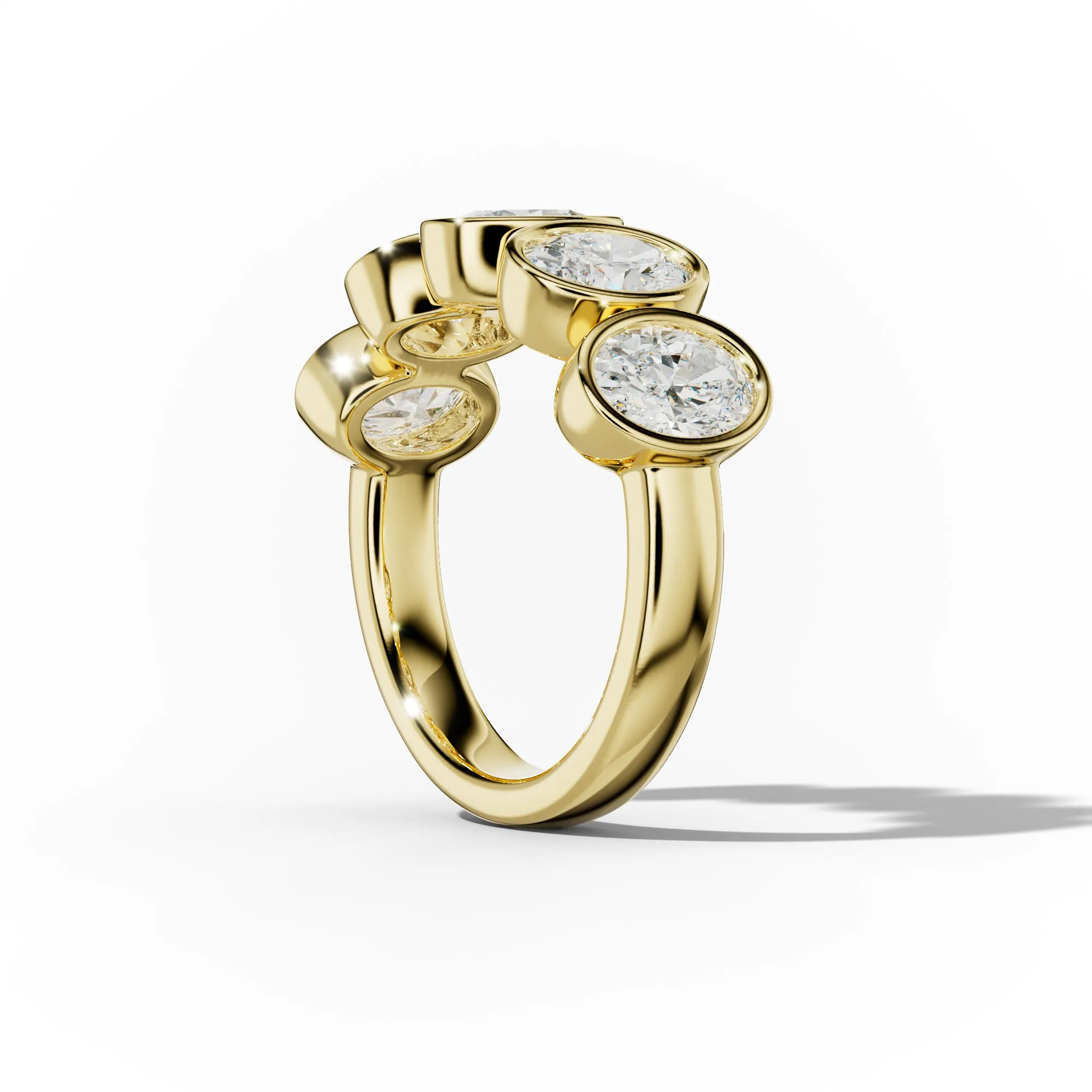 3.0 Carat Bezel Set Oval Diamond Five Stone Band