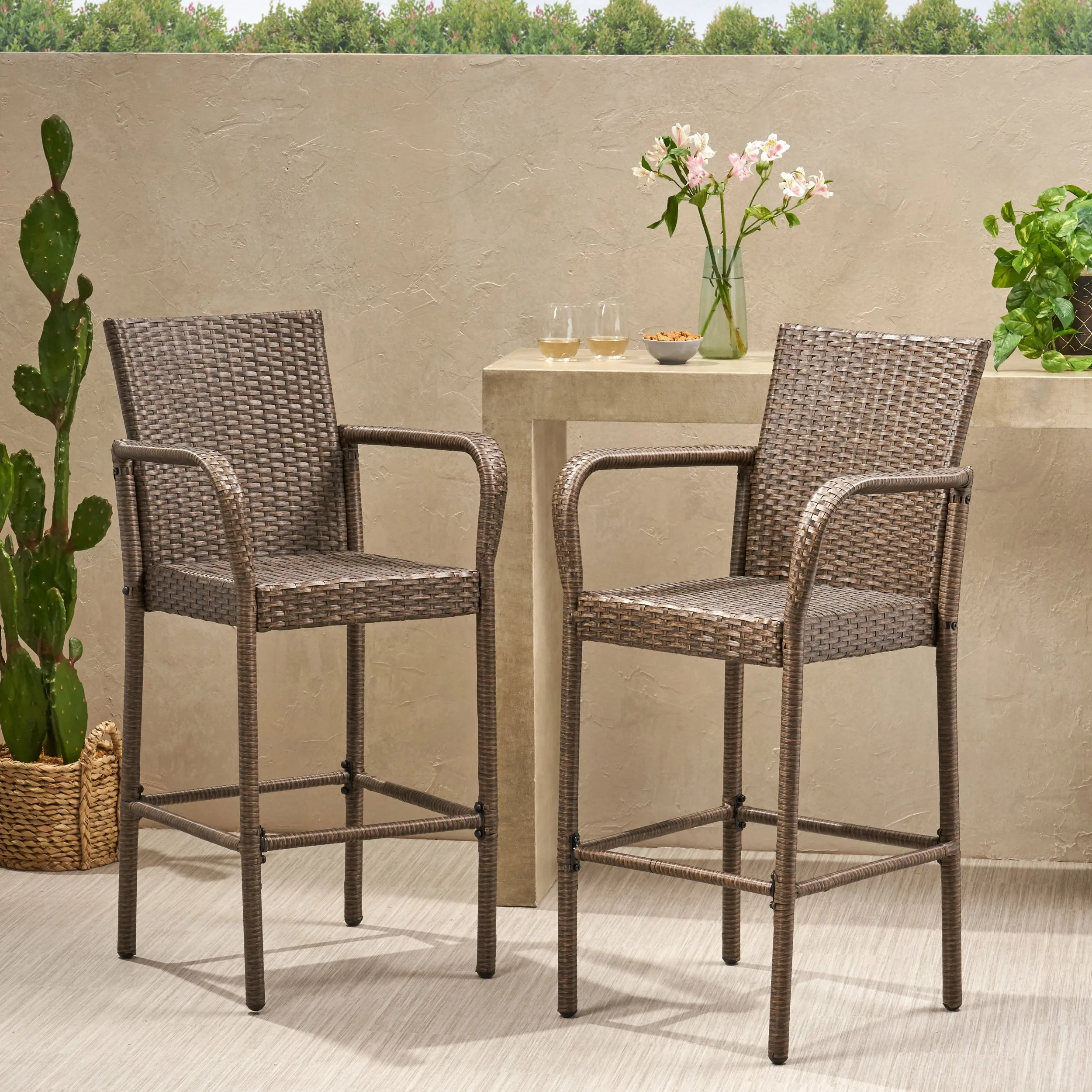 30-Inch Outdoor Mix Mocha Wicker Barstool - NH073003